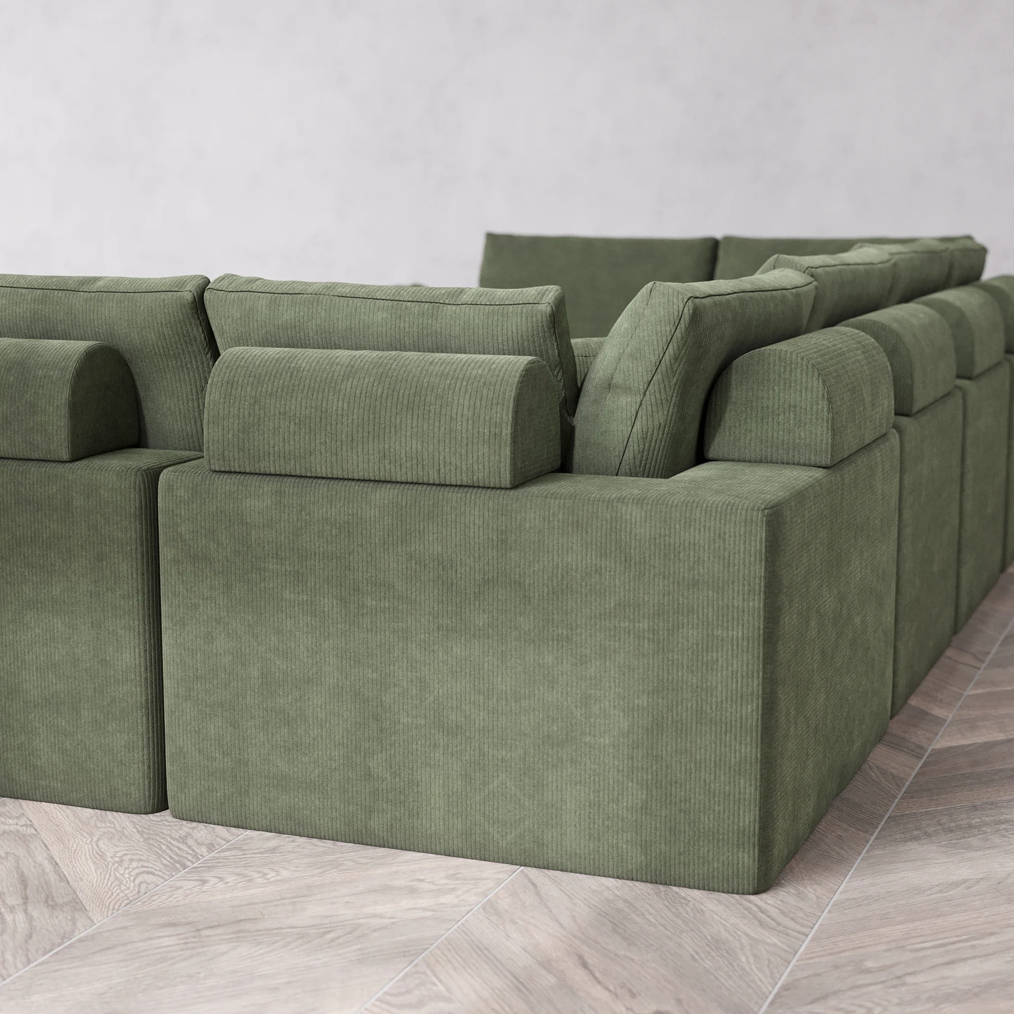 Slipcover Only - Modular Washable 6-Seater U Sectional Cloud + Bolster Sofa in Juniper - Image 5