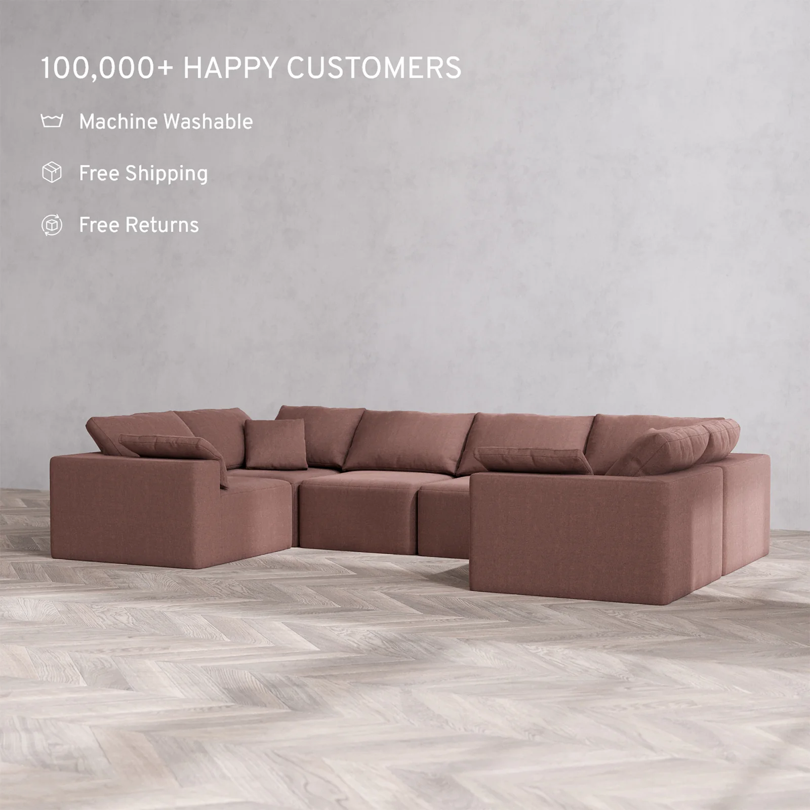 Slipcover Only - Modular Washable 6-Seater U Sectional Cloud Sofa in Sumac - Image 2