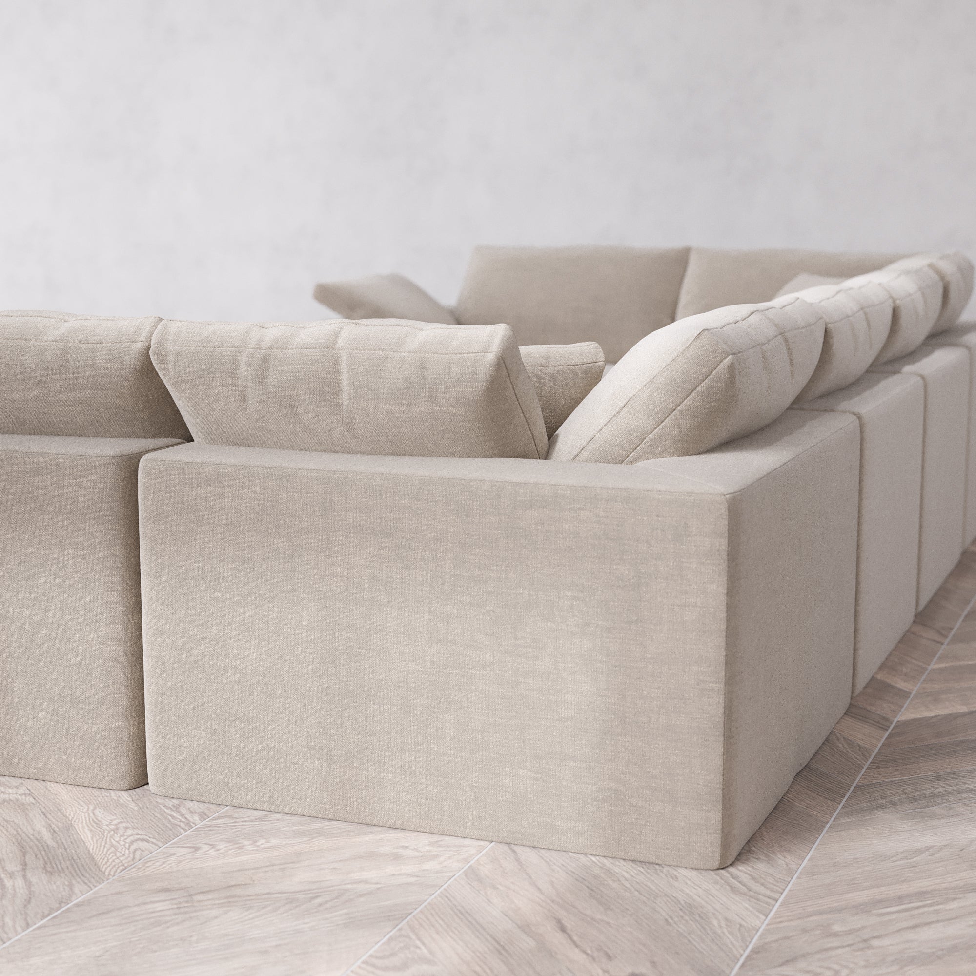 Slipcover Only - Modular Washable 6-Seater U Sectional + Ottoman Cloud Sofa in Caraway - Image 5