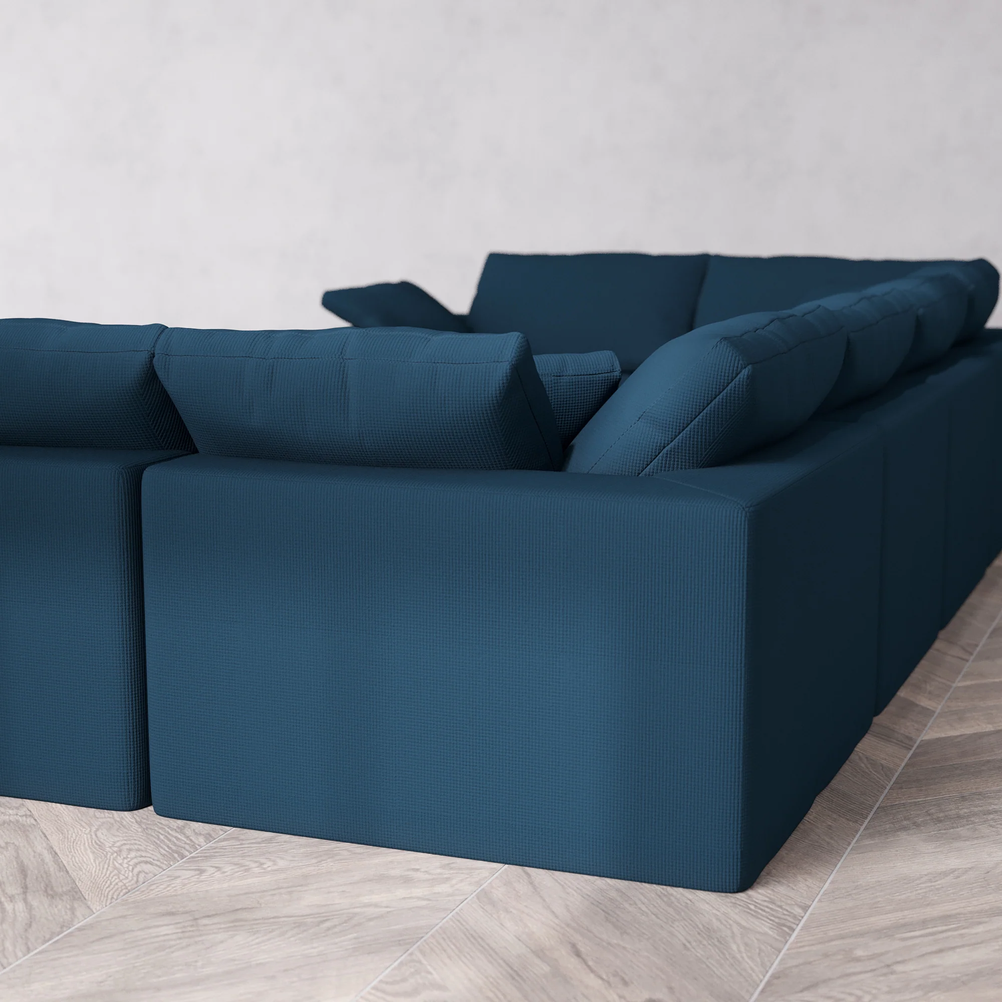 Slipcover Only - Modular Washable 6-Seater U Sectional + Ottoman Cloud Sofa in Lazuli - Image 5