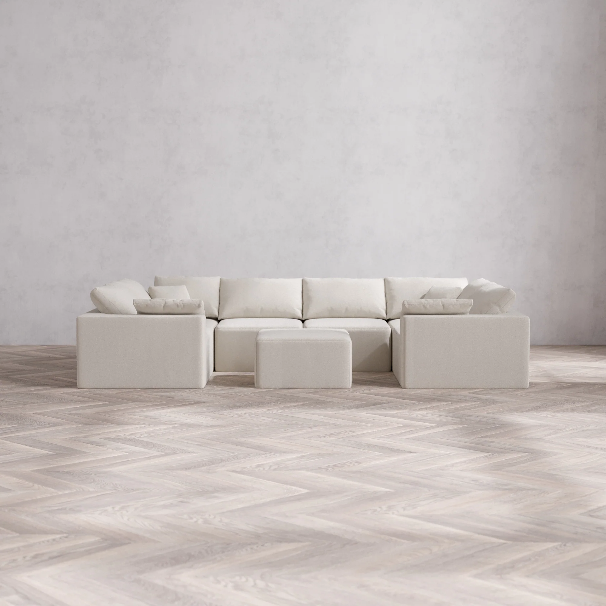 Slipcover Only - Modular Washable 6-Seater U Sectional + Ottoman Cloud Sofa in Pearl