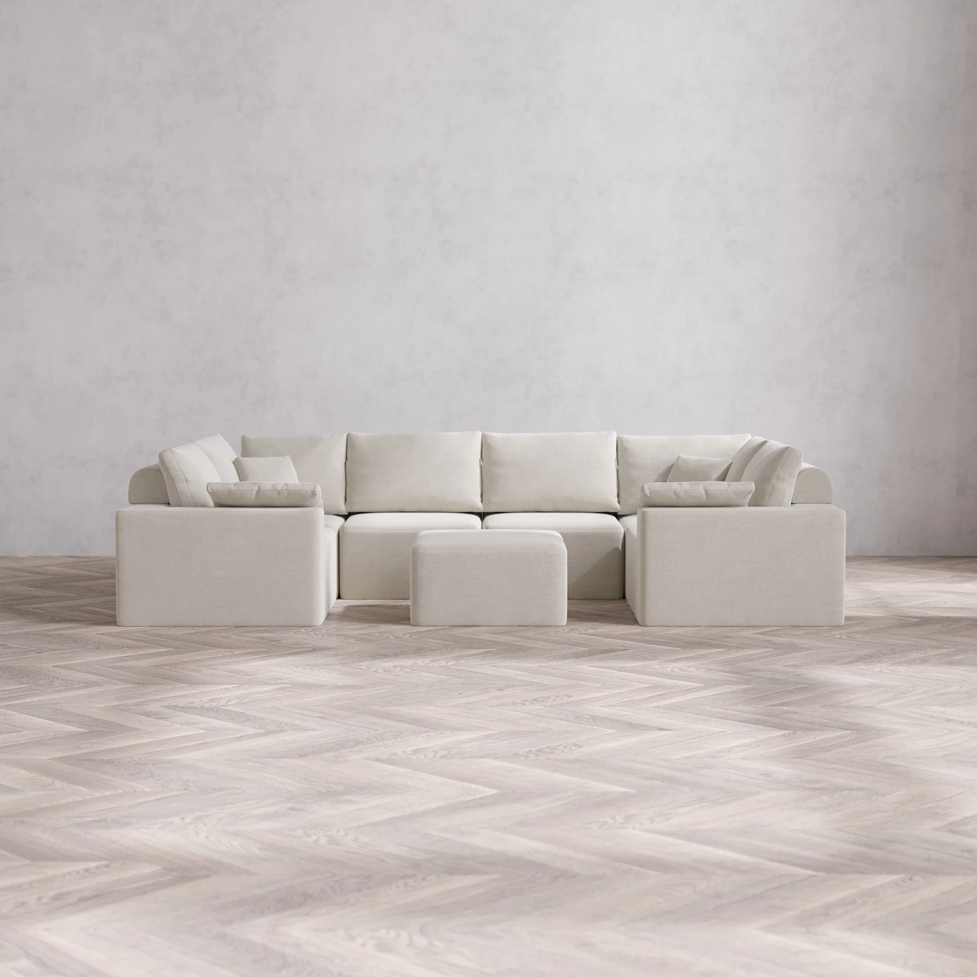 Slipcover Only - Modular Washable 6-Seater U Sectional + Ottoman Cloud + Bolster Sofa in Cashew