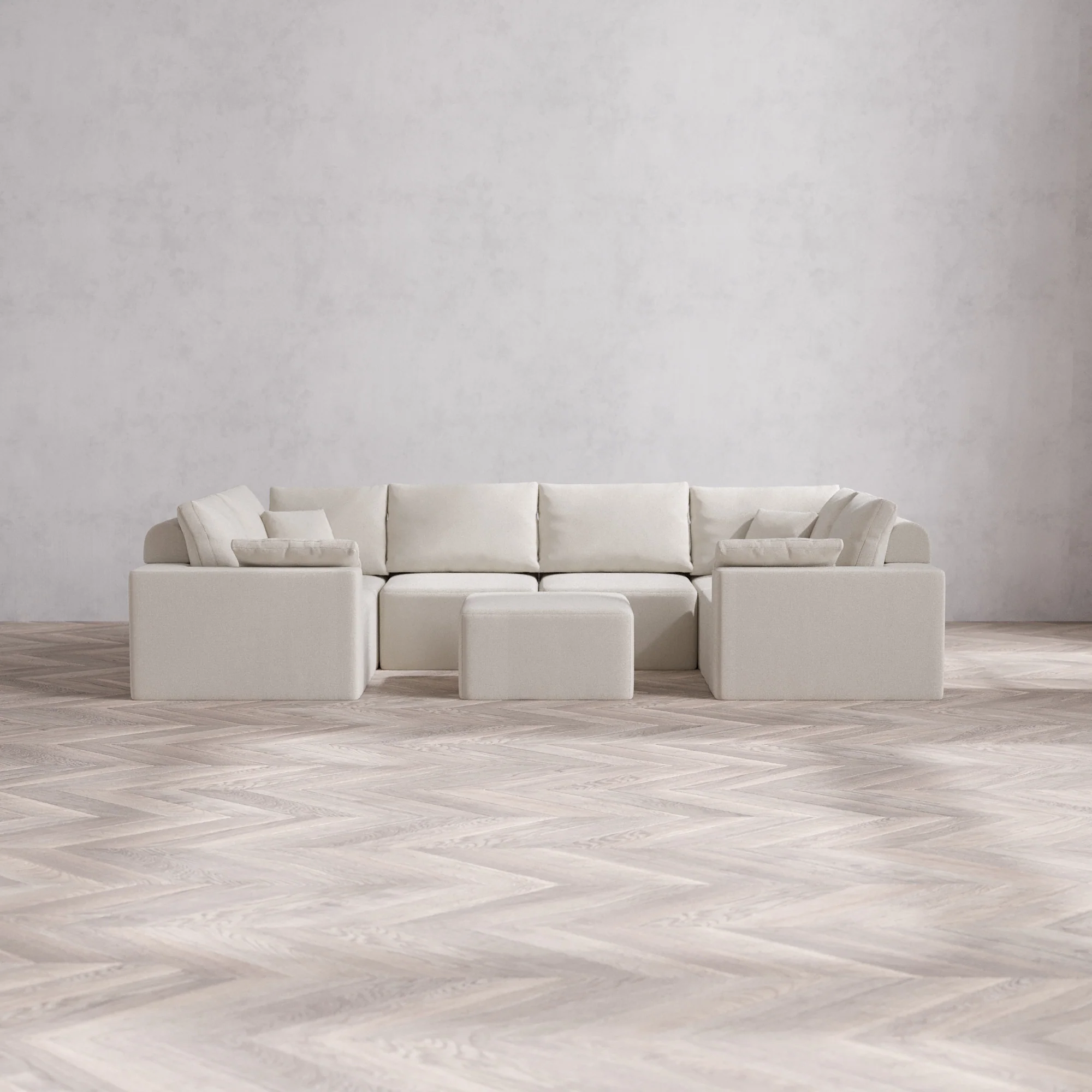 Slipcover Only - Modular Washable 6-Seater U Sectional + Ottoman Cloud + Bolster Sofa in Pearl