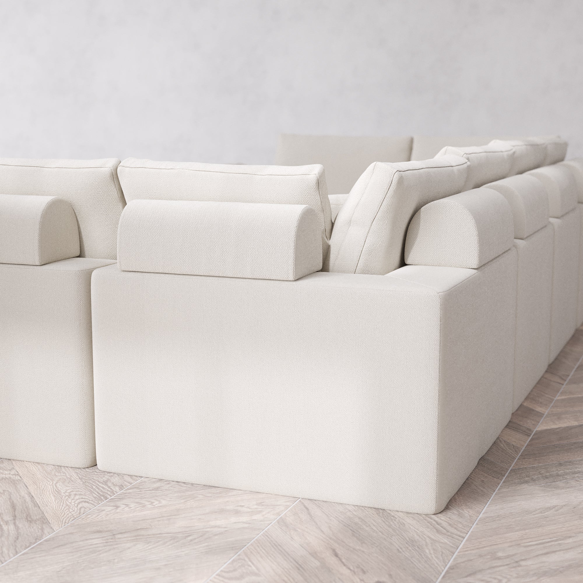 Slipcover Only - Modular Washable 6-Seater U Sectional + Ottoman Cloud + Bolster Sofa in Pearl - Image 5