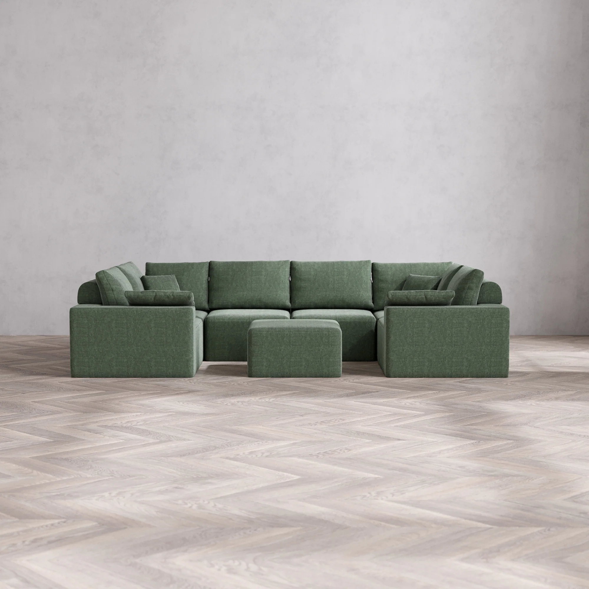 Slipcover Only - Modular Washable 6-Seater U Sectional + Ottoman Cloud + Bolster Sofa in Sage