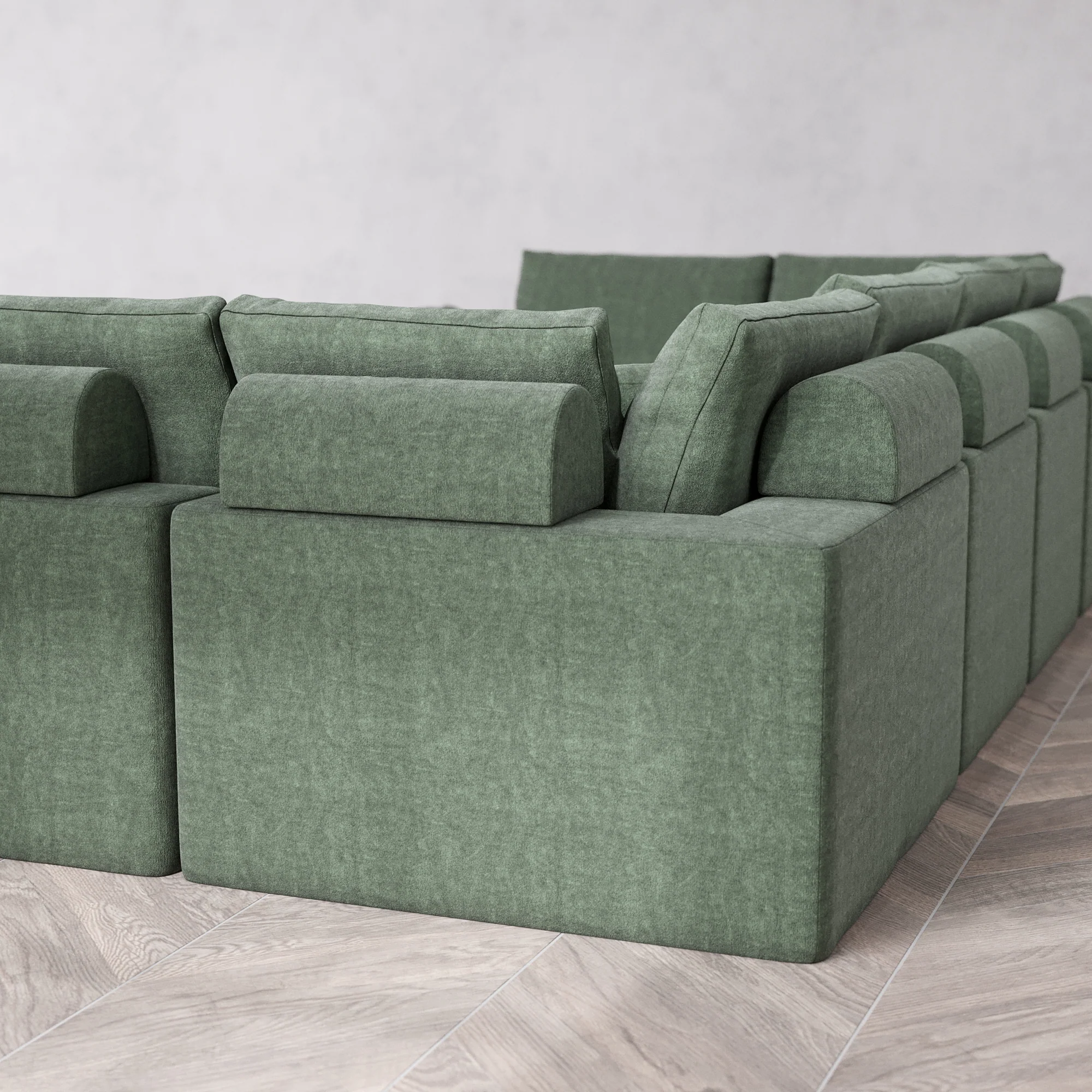 Slipcover Only - Modular Washable 6-Seater U Sectional + Ottoman Cloud + Bolster Sofa in Sage - Image 5