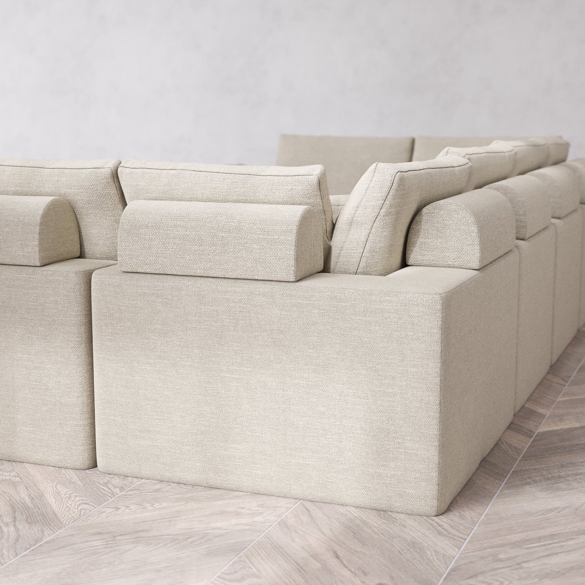 Slipcover Only - Modular Washable 6-Seater U Sectional + Ottoman Cloud + Bolster Sofa in Sandstone - Image 5