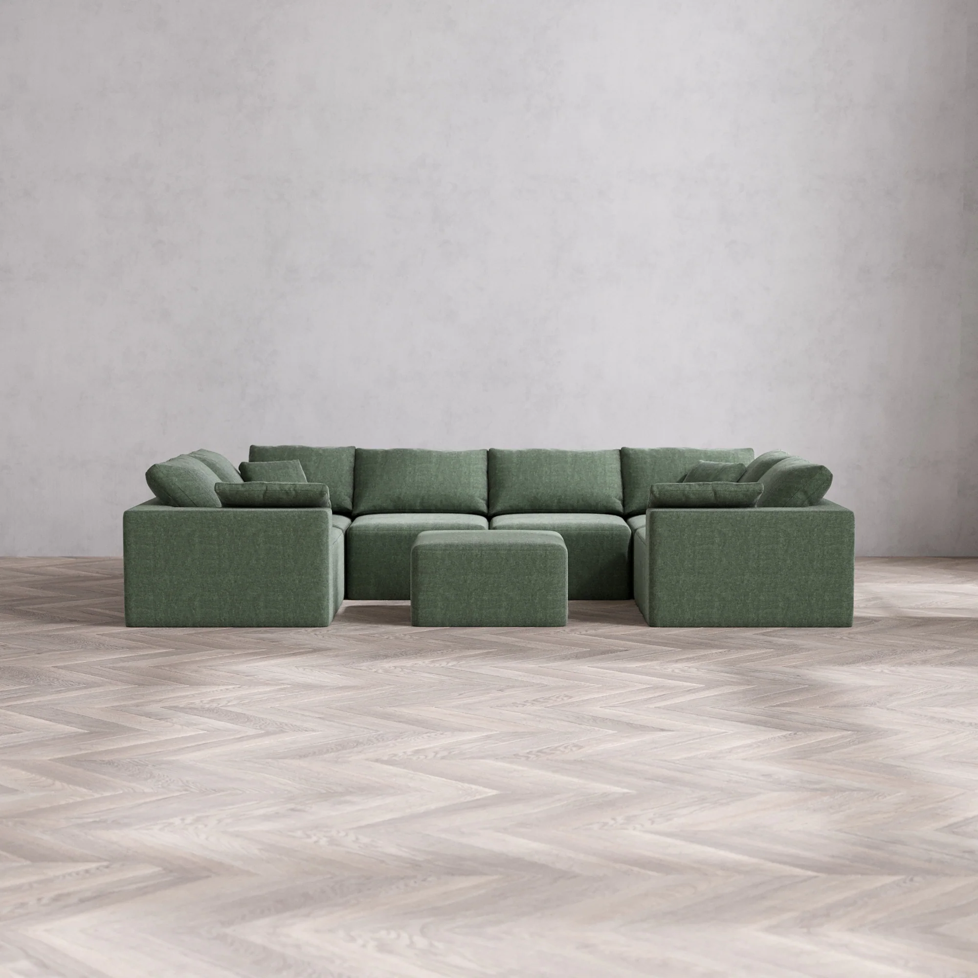 Slipcover Only - Modular Washable 6-Seater U Sectional + Ottoman Cloud Sofa in Sage
