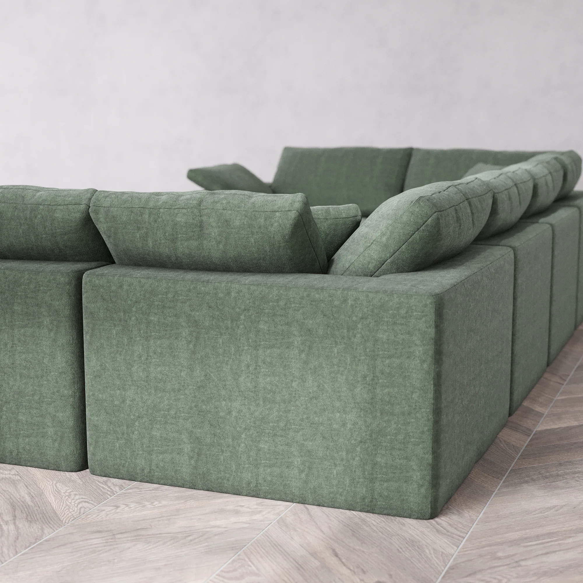 Slipcover Only - Modular Washable 6-Seater U Sectional + Ottoman Cloud Sofa in Sage - Image 5