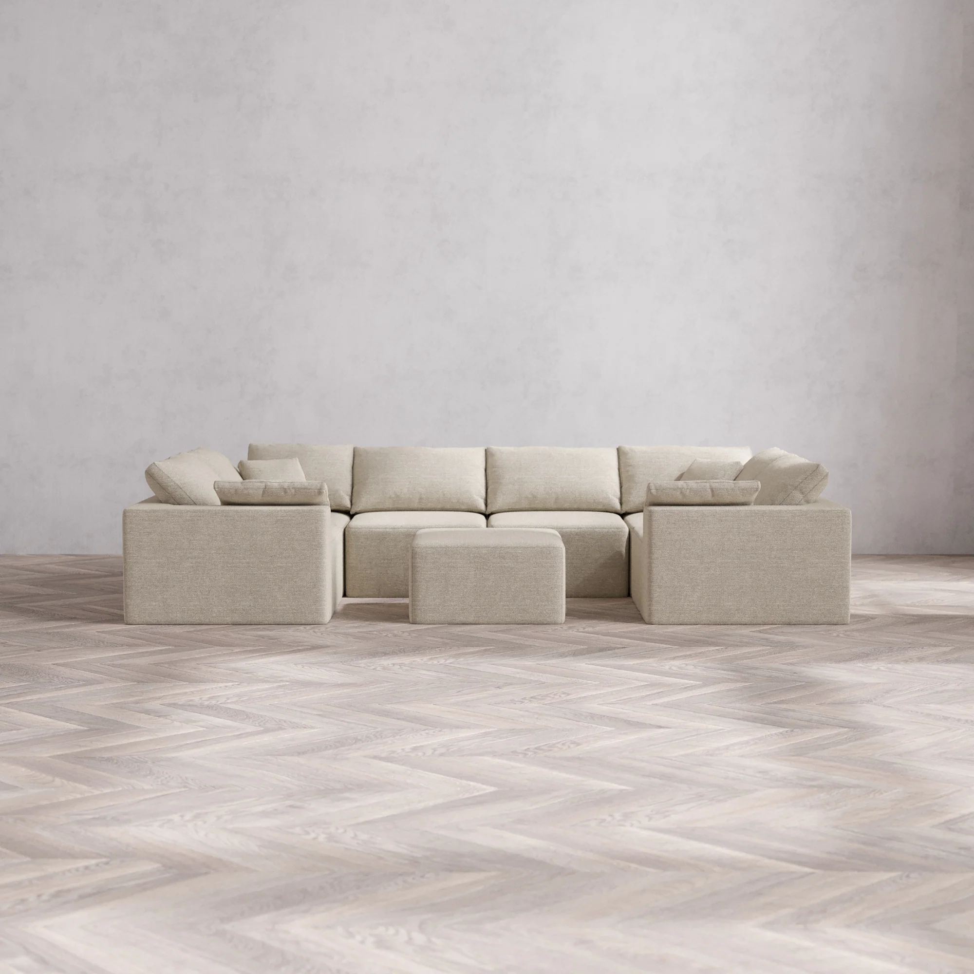 Slipcover Only - Modular Washable 6-Seater U Sectional + Ottoman Cloud Sofa in Sandstone