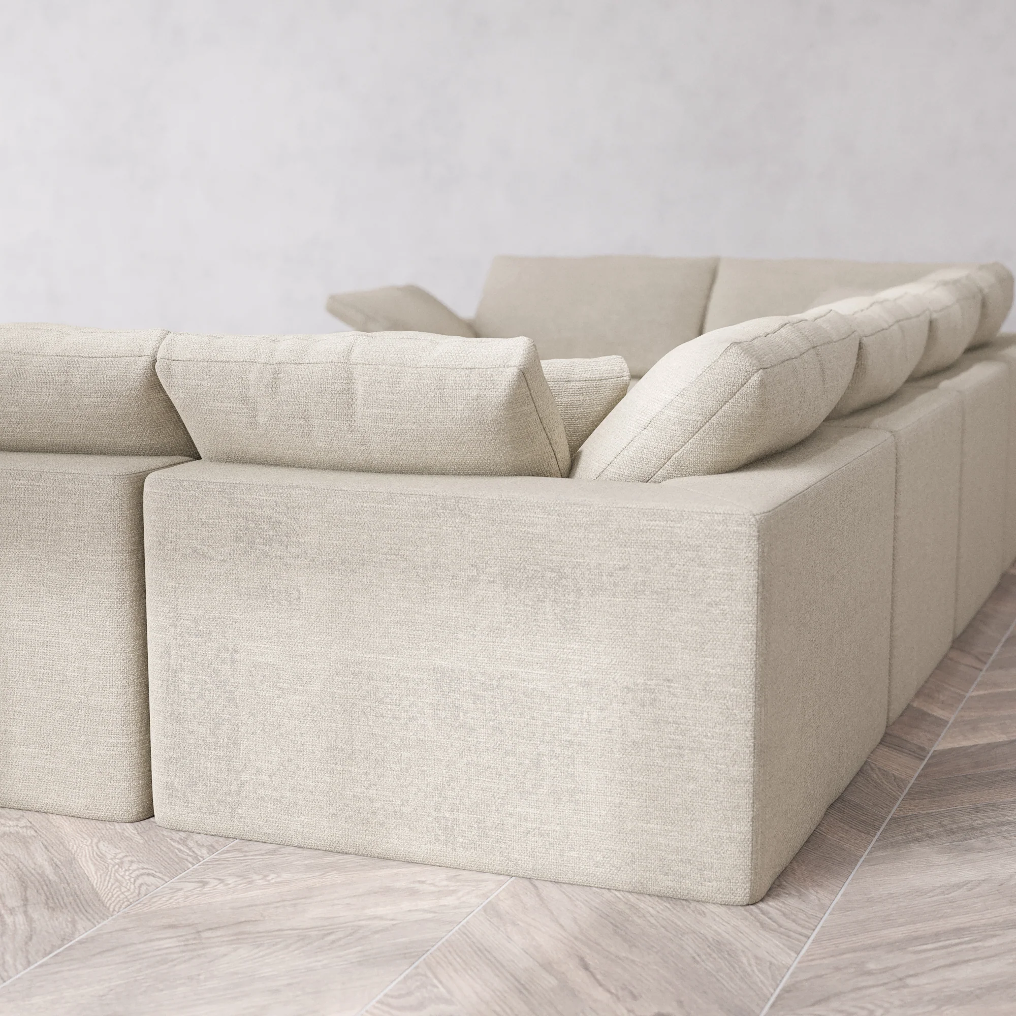 Slipcover Only - Modular Washable 6-Seater U Sectional + Ottoman Cloud Sofa in Sandstone - Image 5