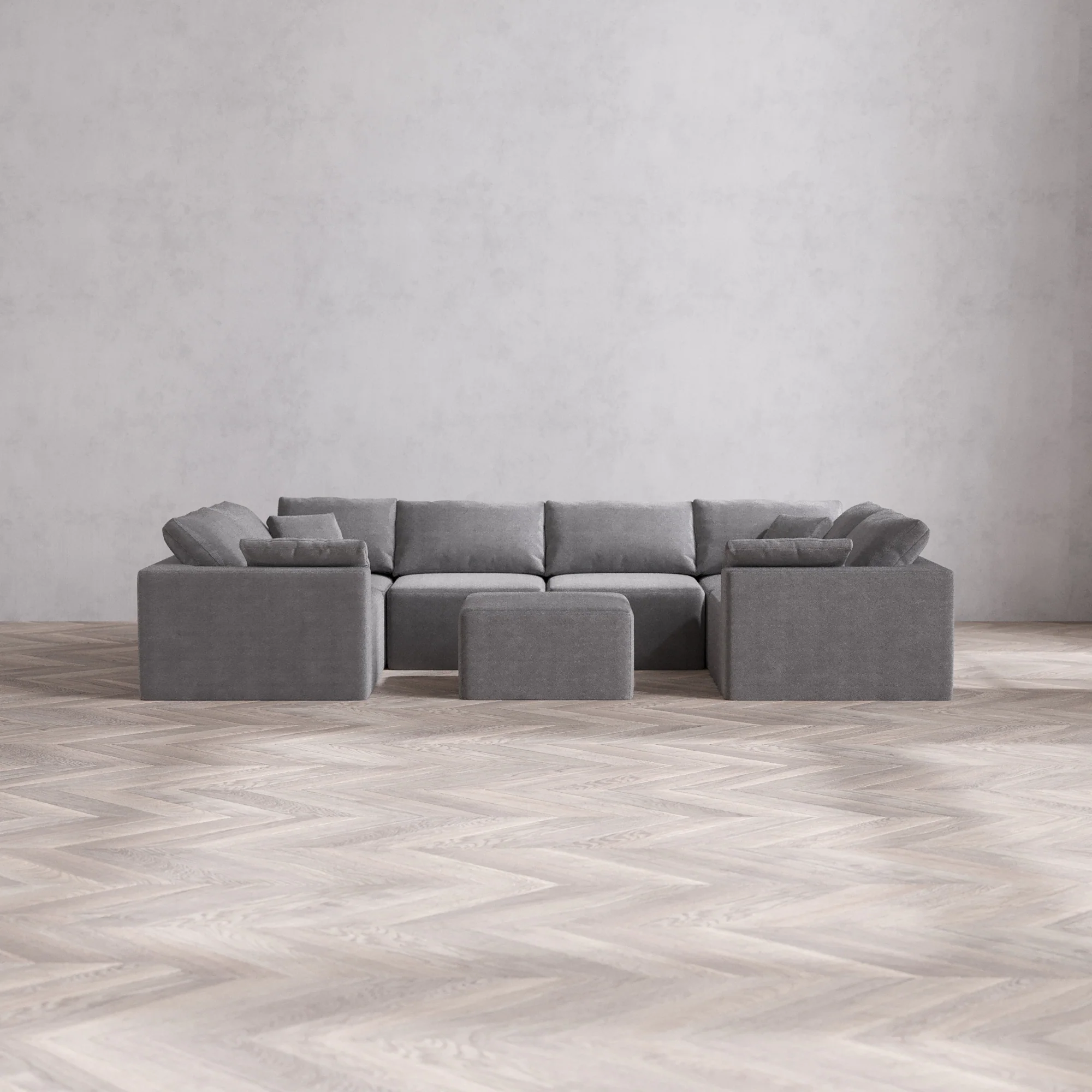 Slipcover Only - Modular Washable 6-Seater U Sectional + Ottoman Cloud Sofa in Slate