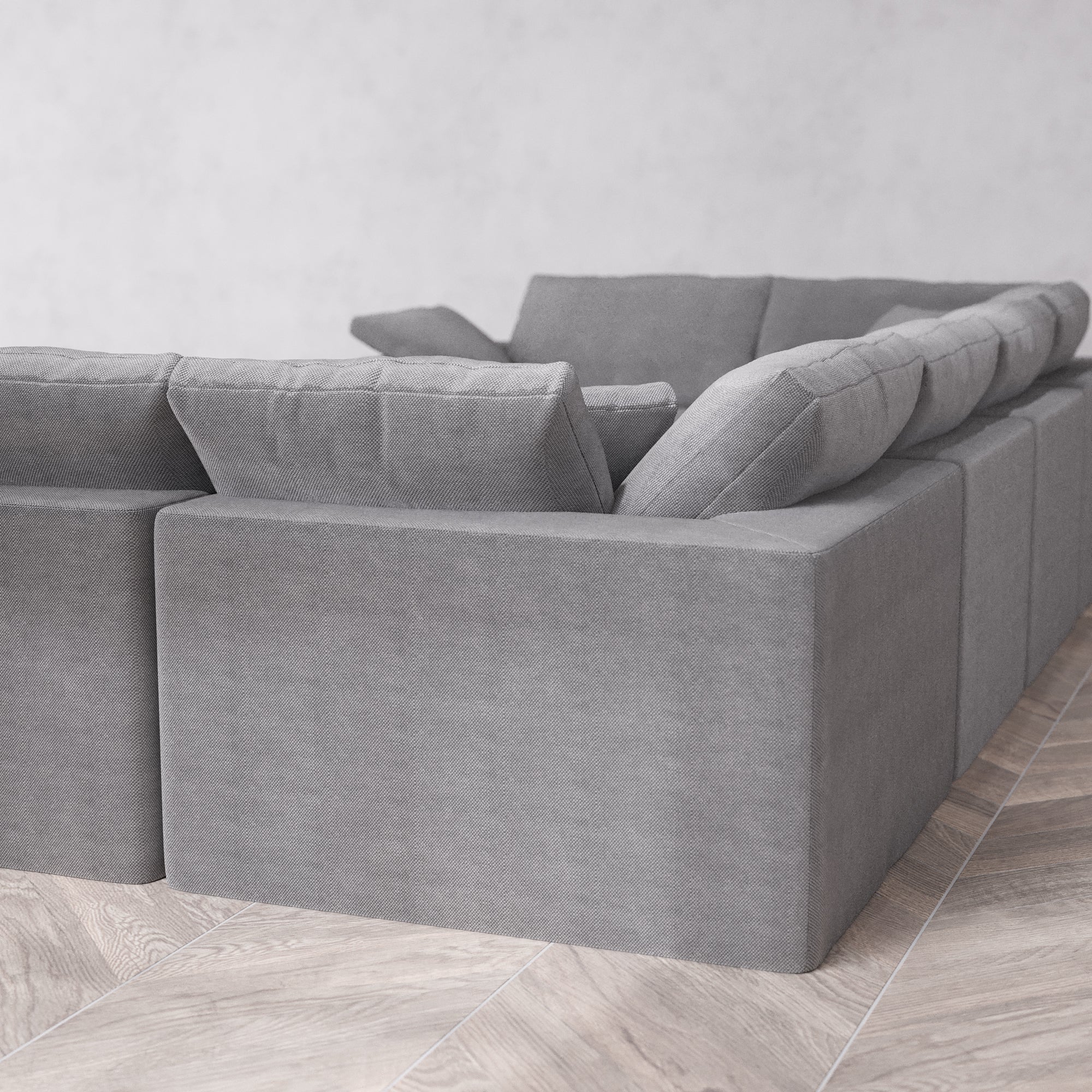 Slipcover Only - Modular Washable 6-Seater U Sectional + Ottoman Cloud Sofa in Slate - Image 5