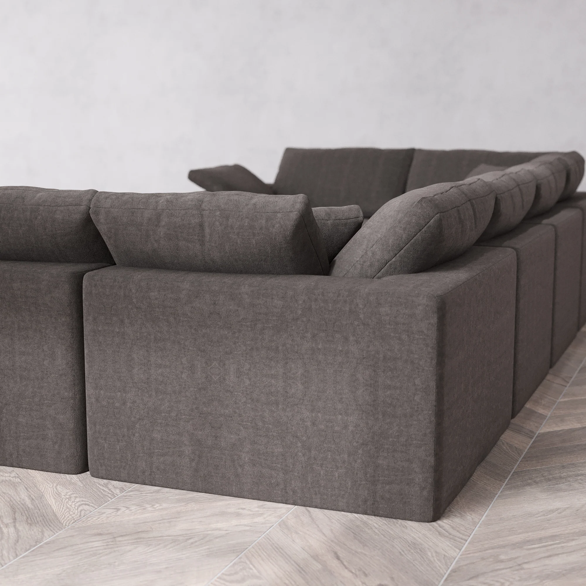 Slipcover Only - Modular Washable 6-Seater U Sectional + Ottoman Cloud Sofa in Truffle - Image 5