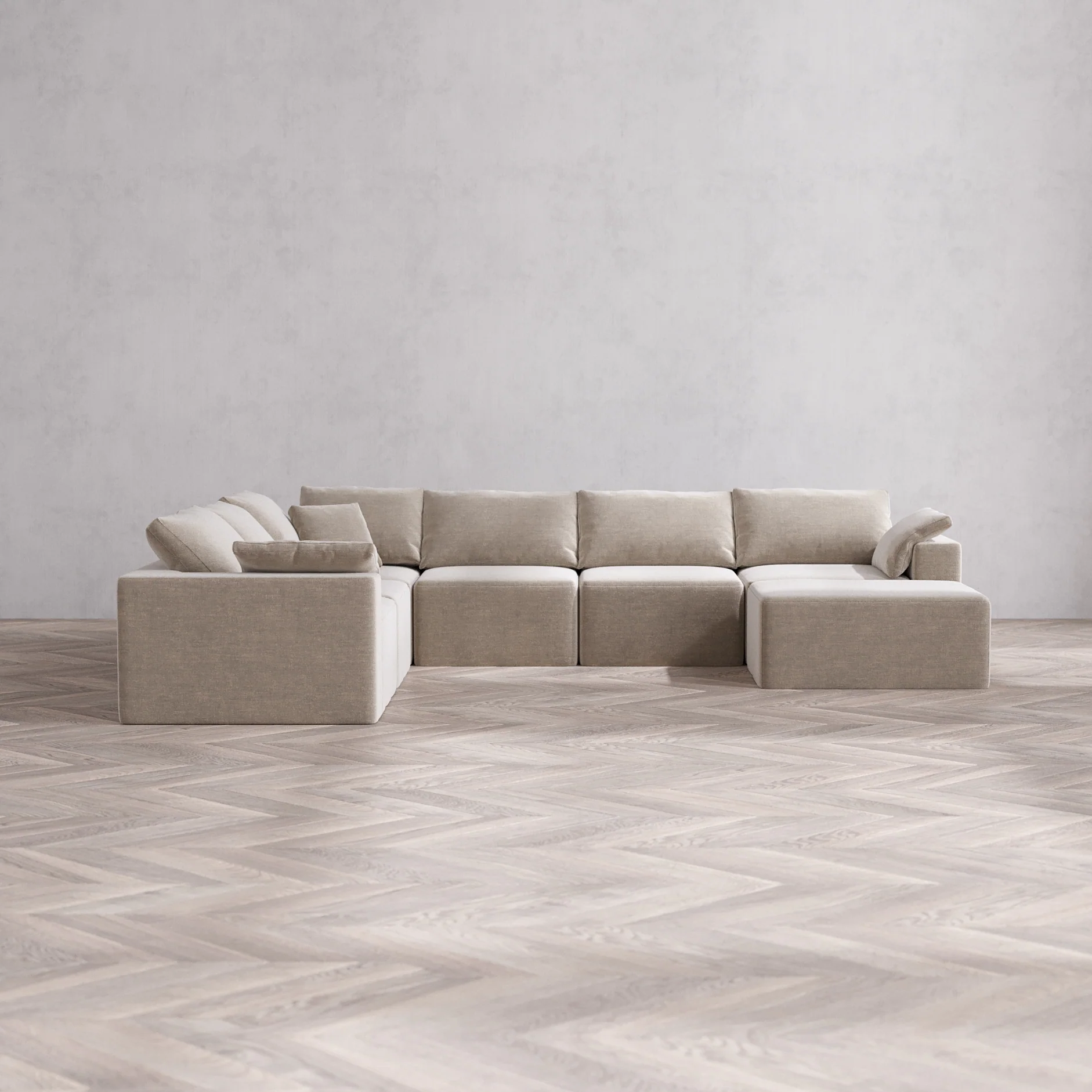 Slipcover Only - Modular Washable 7-Seater Corner Chaise Sectional Cloud Sofa in Caraway