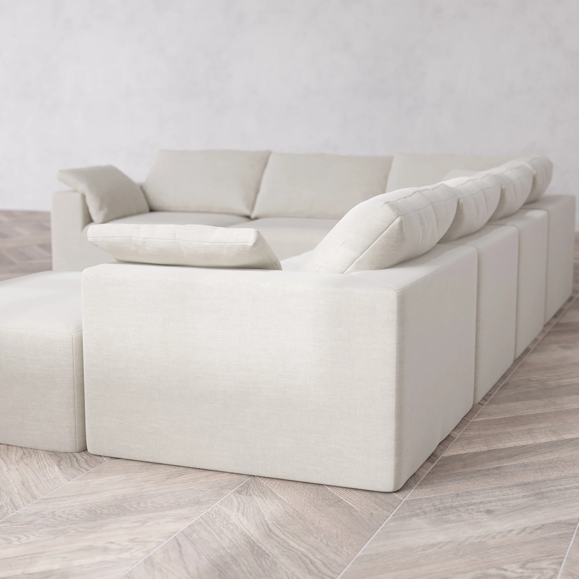 Slipcover Only - Modular Washable 7-Seater Corner Chaise Sectional Cloud Sofa in Cashew - Image 5