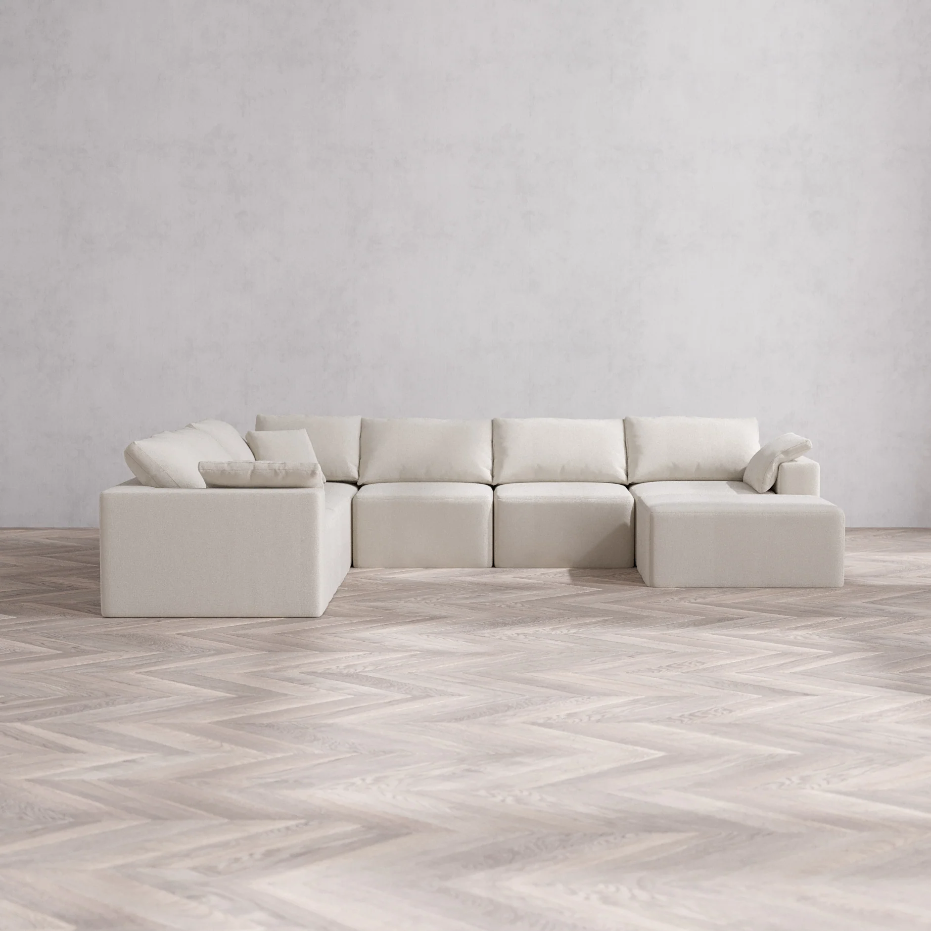 Slipcover Only - Modular Washable 7-Seater Corner Chaise Sectional Cloud Sofa in Pearl