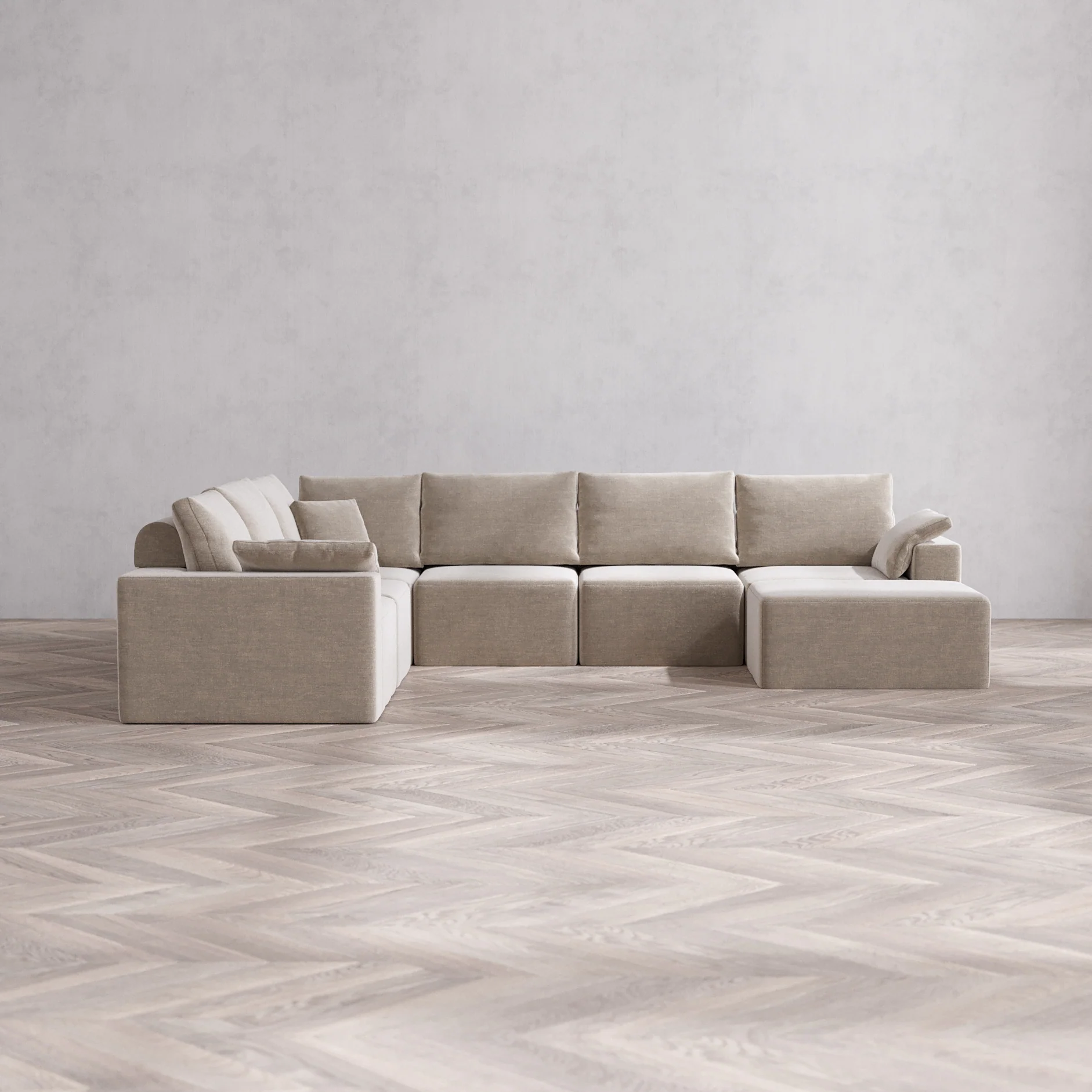 Slipcover Only - Modular Washable 7-Seater Corner Chaise Sectional Cloud + Bolster Sofa in Caraway