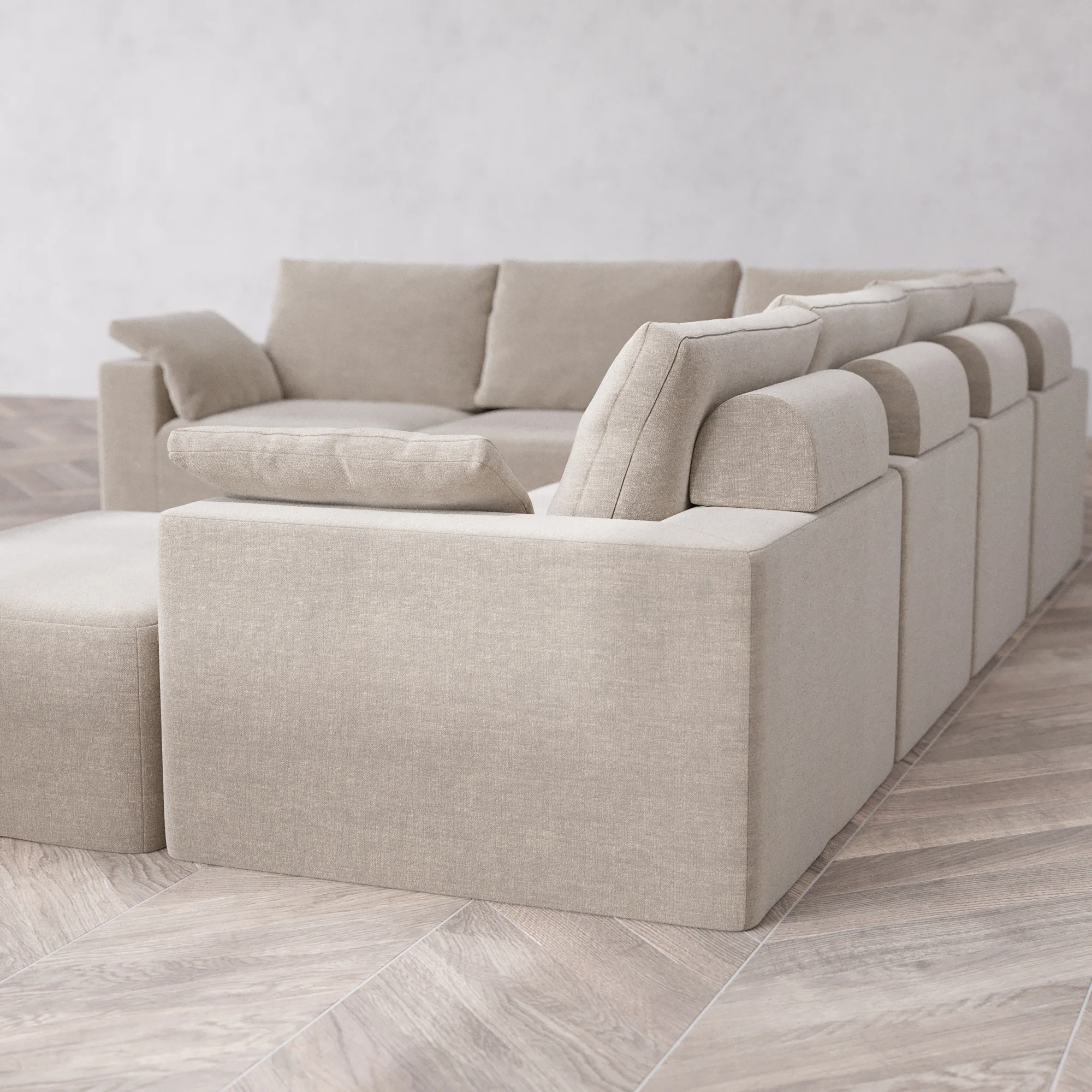Slipcover Only - Modular Washable 7-Seater Corner Chaise Sectional Cloud + Bolster Sofa in Caraway - Image 5