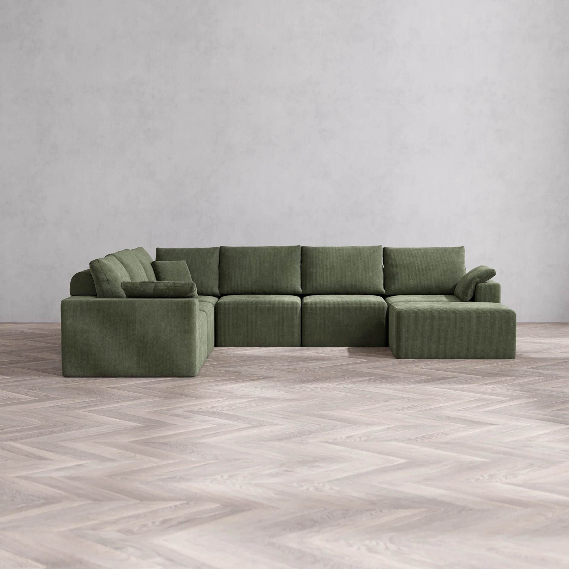 Slipcover Only - Modular Washable 7-Seater Corner Chaise Sectional Cloud + Bolster Sofa in Juniper