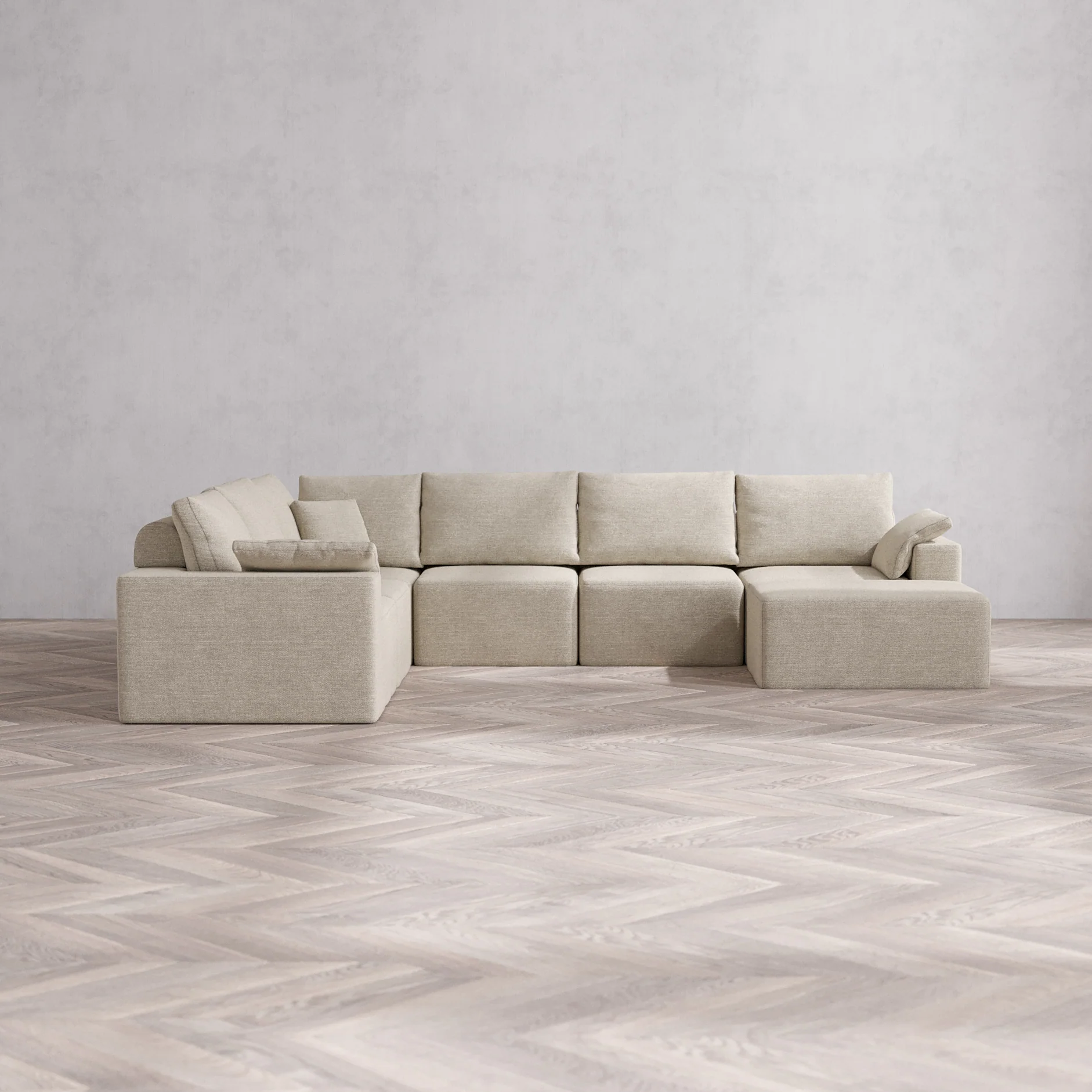 Slipcover Only - Modular Washable 7-Seater Corner Chaise Sectional Cloud + Bolster Sofa in Sandstone