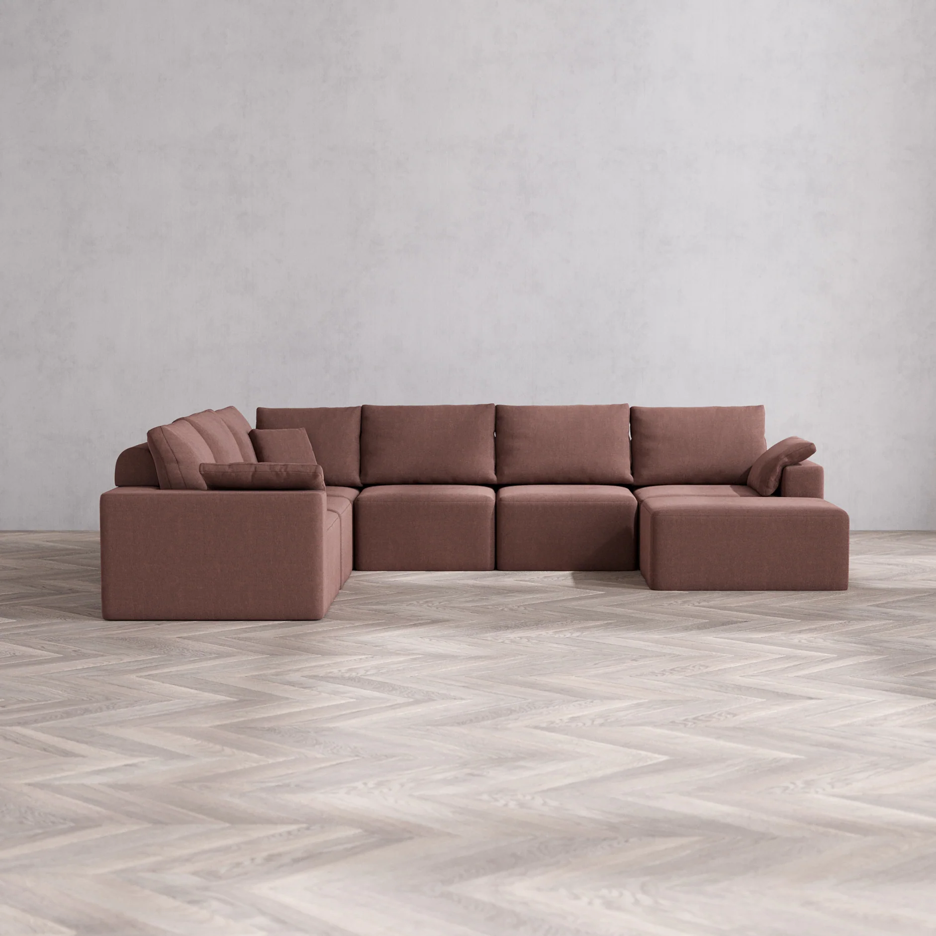 Slipcover Only - Modular Washable 7-Seater Corner Chaise Sectional Cloud + Bolster Sofa in Sumac