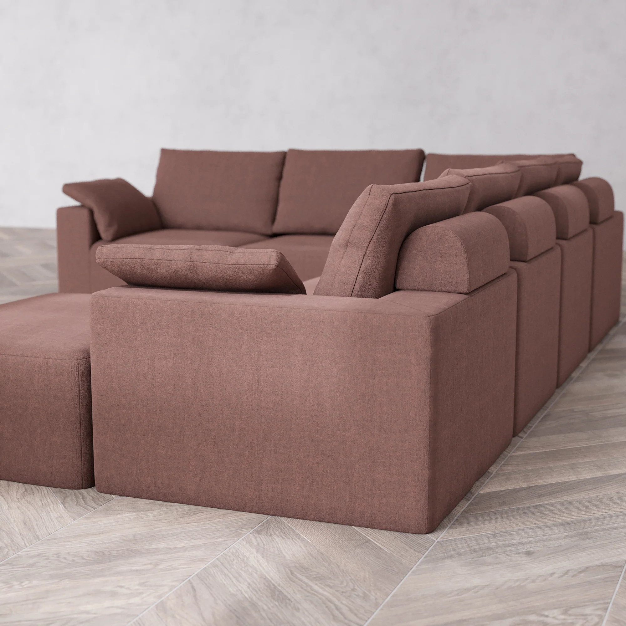 Slipcover Only - Modular Washable 7-Seater Corner Chaise Sectional Cloud + Bolster Sofa in Sumac - Image 5