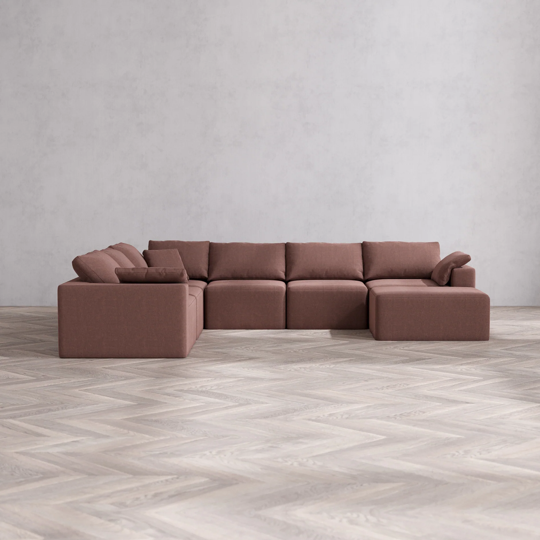 Slipcover Only - Modular Washable 7-Seater Corner Chaise Sectional Cloud Sofa in Sumac