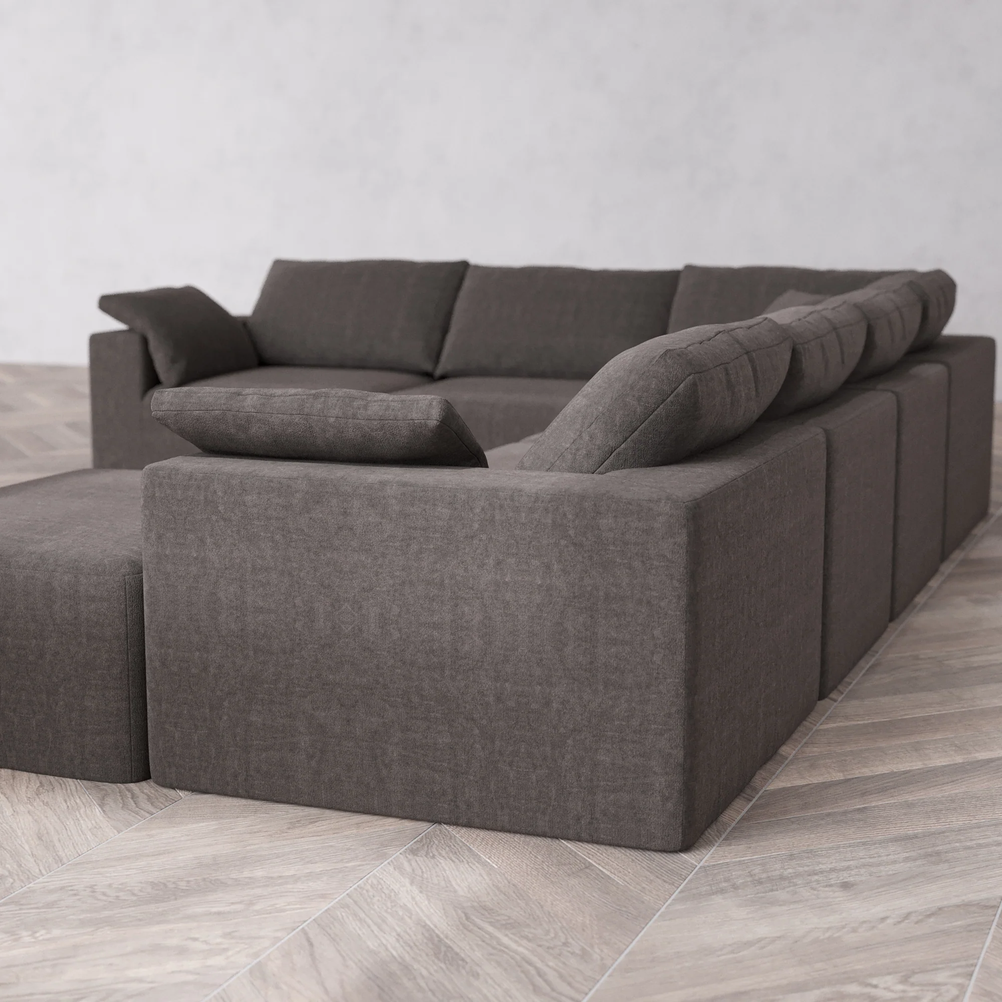 Slipcover Only - Modular Washable 7-Seater Corner Chaise Sectional Cloud Sofa in Truffle - Image 5
