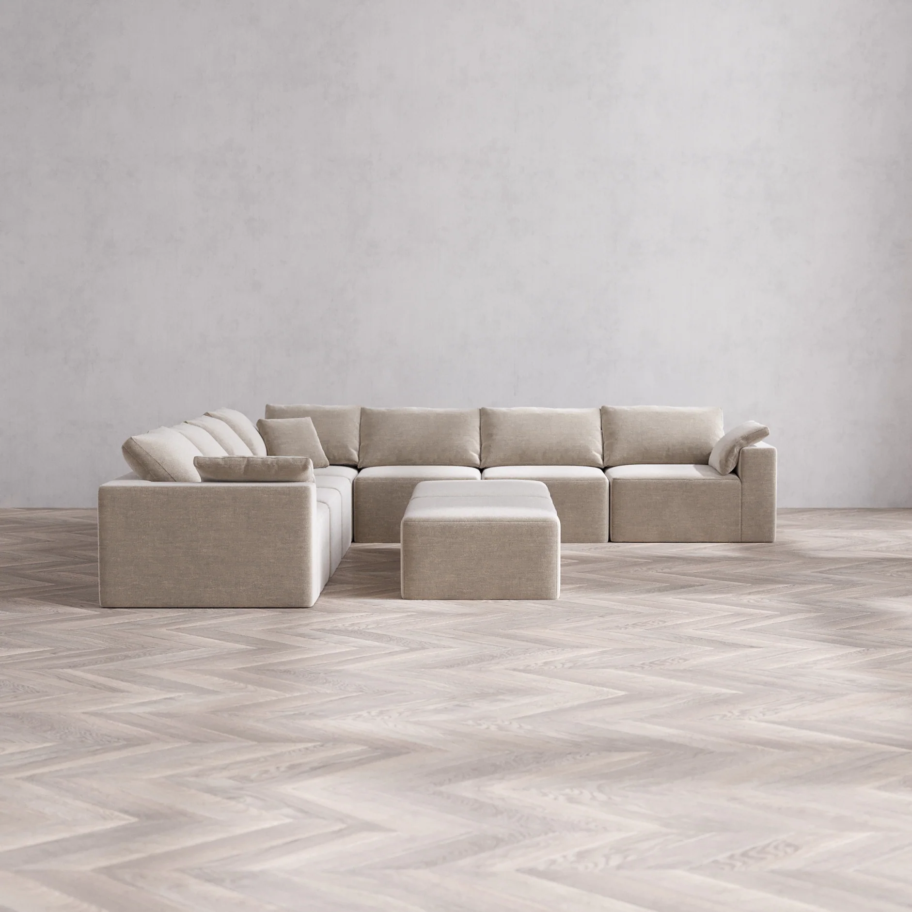 Slipcover Only - Modular Washable 7-Seater Corner Sectional + Chaise Ottoman Bench Cloud Sofa in Caraway