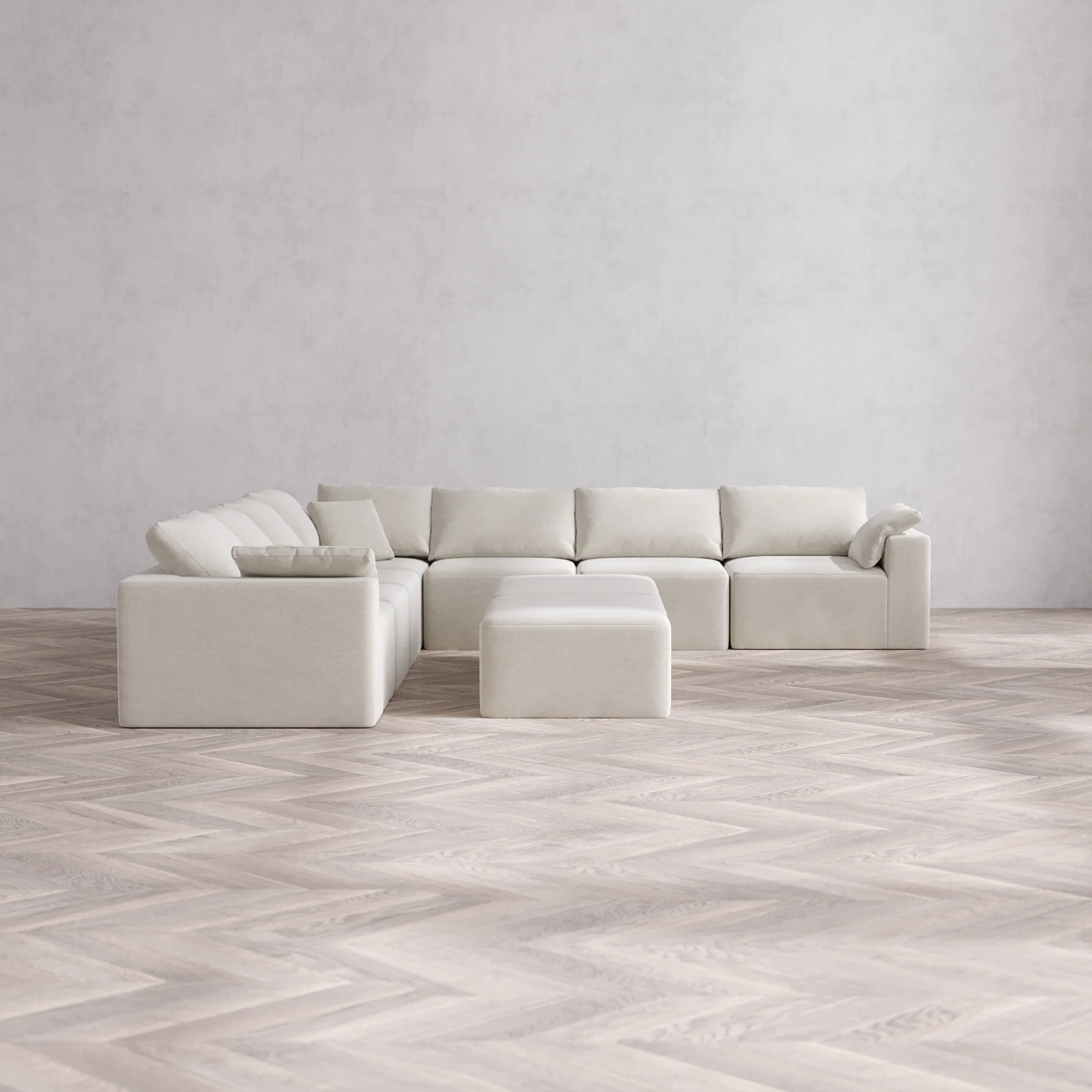 Slipcover Only - Modular Washable 7-Seater Corner Sectional + Chaise Ottoman Bench Cloud Sofa in Cashew