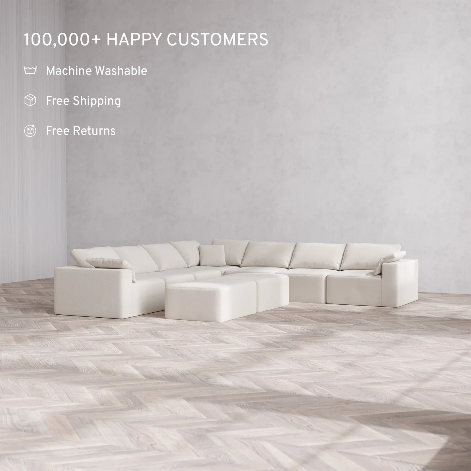 Slipcover Only - Modular Washable 7-Seater Corner Sectional + Chaise Ottoman Bench Cloud Sofa in Pearl - Image 2