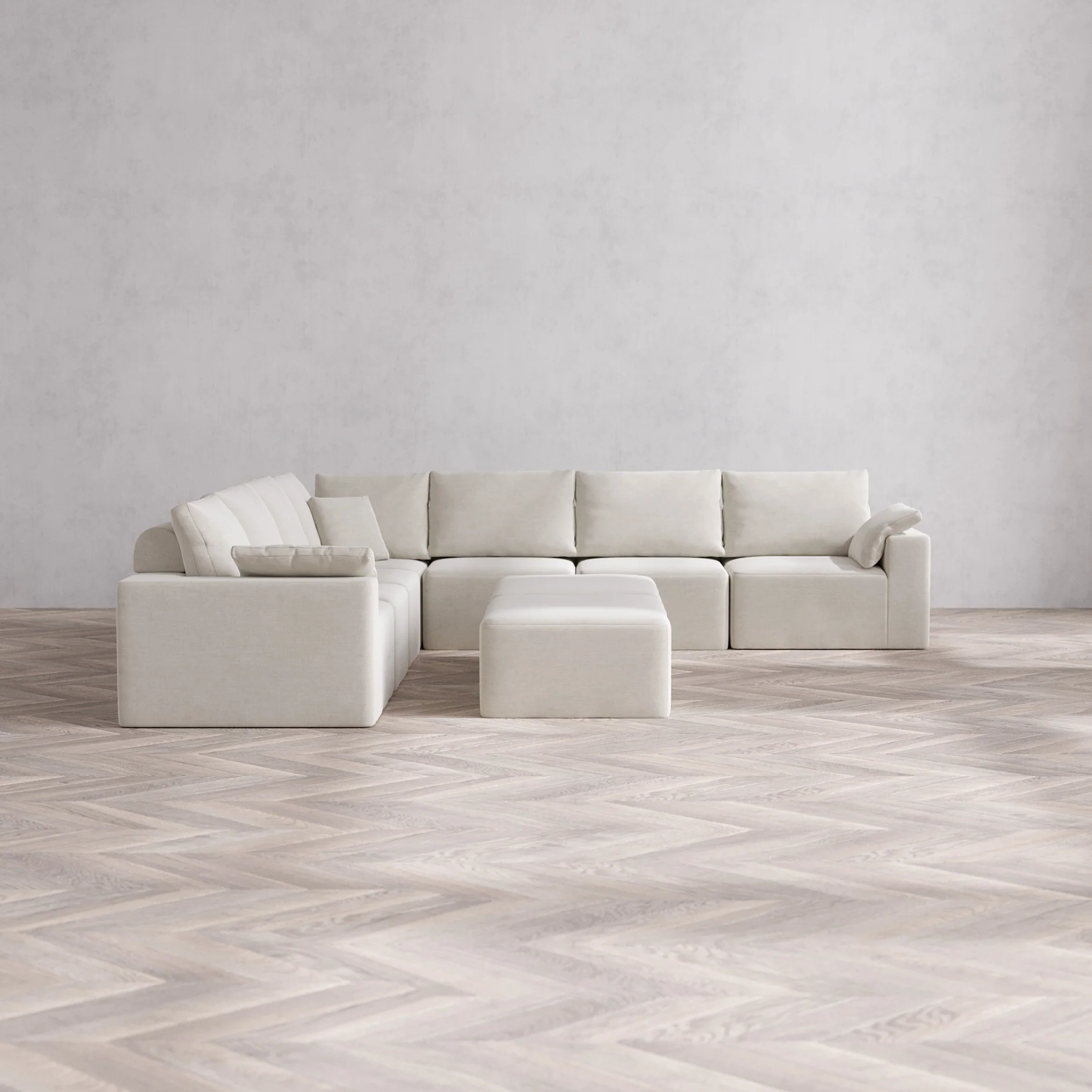Slipcover Only - Modular Washable 7-Seater Corner Sectional + Chaise Ottoman Bench Cloud + Bolster Sofa in Cashew