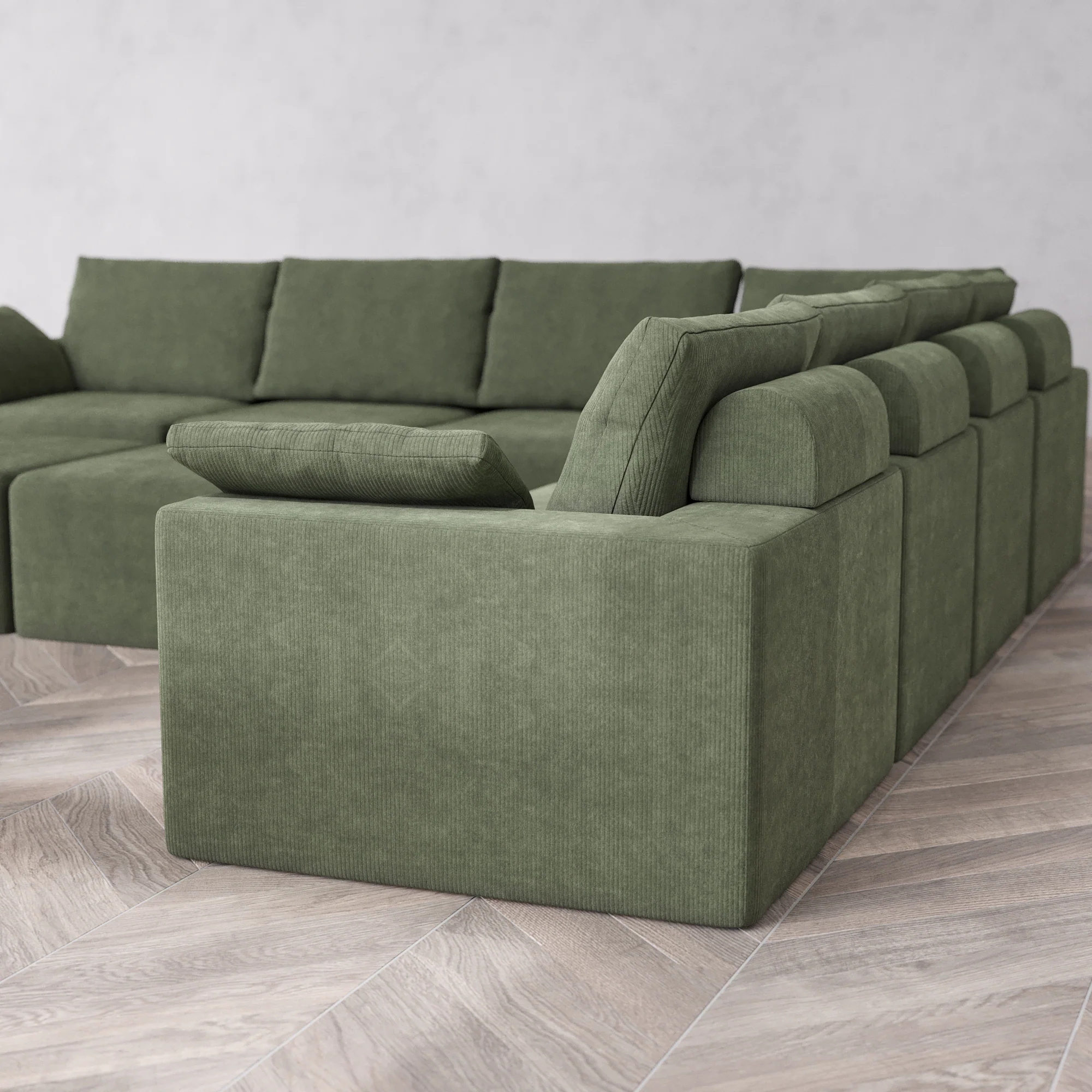 Slipcover Only - Modular Washable 7-Seater Corner Sectional + Chaise Ottoman Bench Cloud + Bolster Sofa in Juniper - Image 5