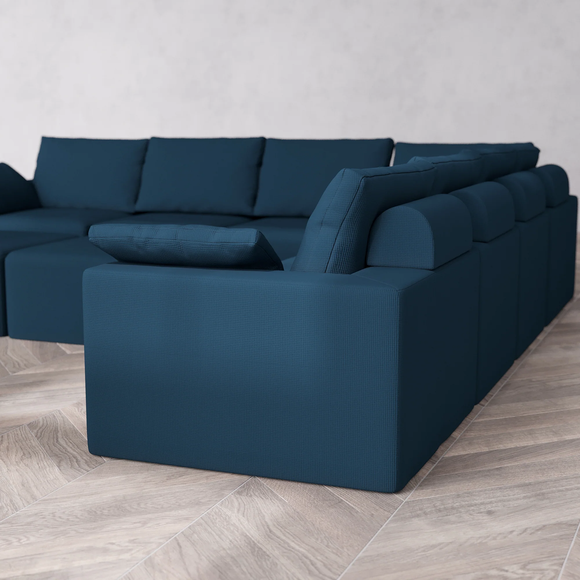 Slipcover Only - Modular Washable 7-Seater Corner Sectional + Chaise Ottoman Bench Cloud + Bolster Sofa in Lazuli - Image 5
