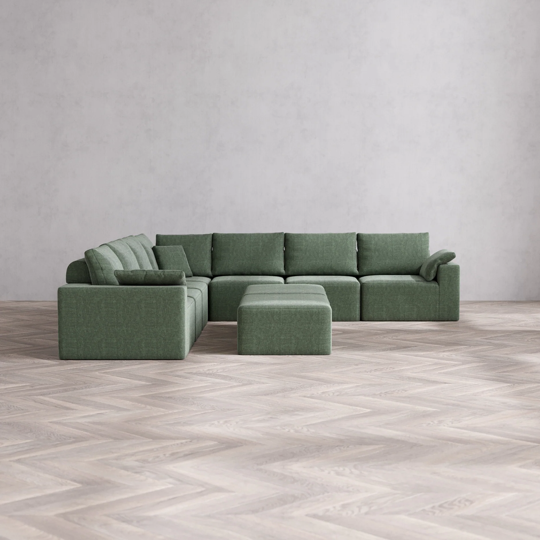 Slipcover Only - Modular Washable 7-Seater Corner Sectional + Chaise Ottoman Bench Cloud + Bolster Sofa in Sage