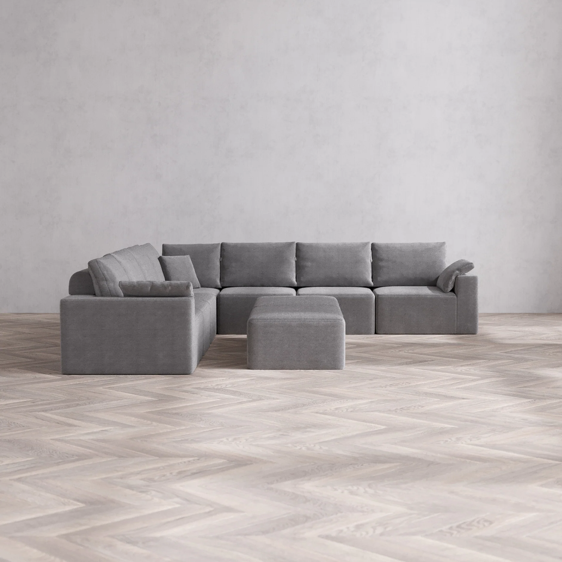 Slipcover Only - Modular Washable 7-Seater Corner Sectional + Chaise Ottoman Bench Cloud + Bolster Sofa in Slate