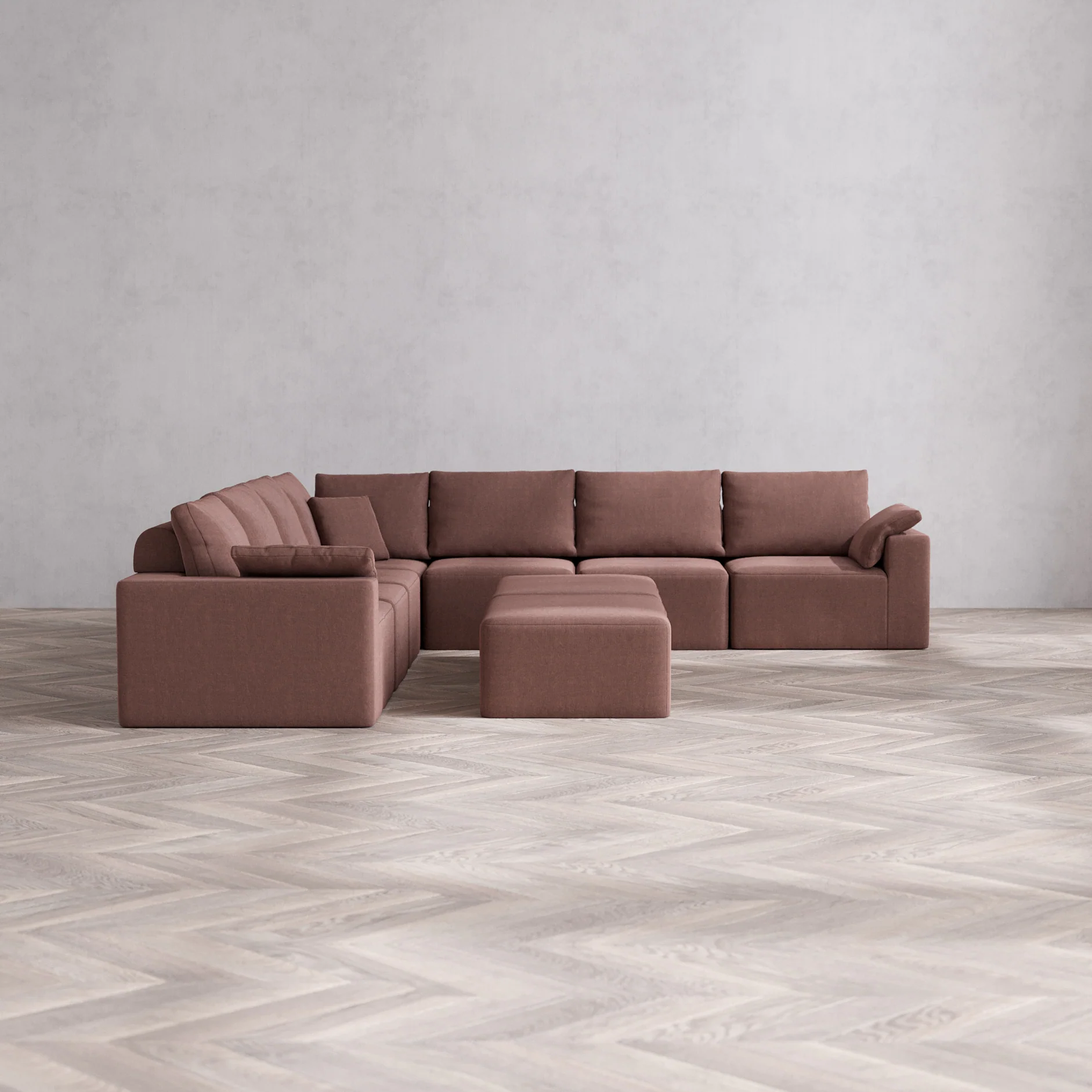 Slipcover Only - Modular Washable 7-Seater Corner Sectional + Chaise Ottoman Bench Cloud + Bolster Sofa in Sumac