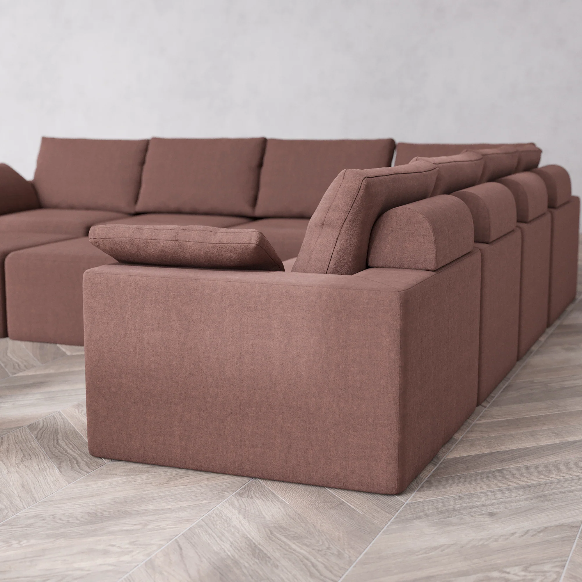 Slipcover Only - Modular Washable 7-Seater Corner Sectional + Chaise Ottoman Bench Cloud + Bolster Sofa in Sumac - Image 5