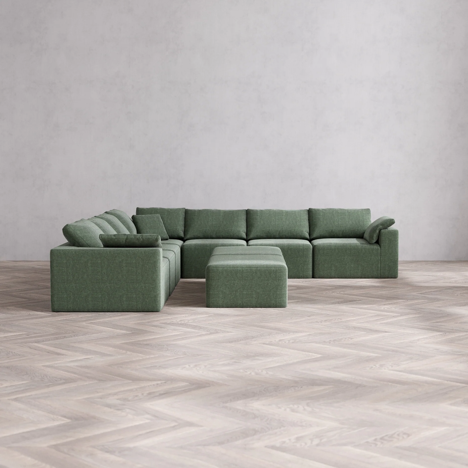 Slipcover Only - Modular Washable 7-Seater Corner Sectional + Chaise Ottoman Bench Cloud Sofa in Sage