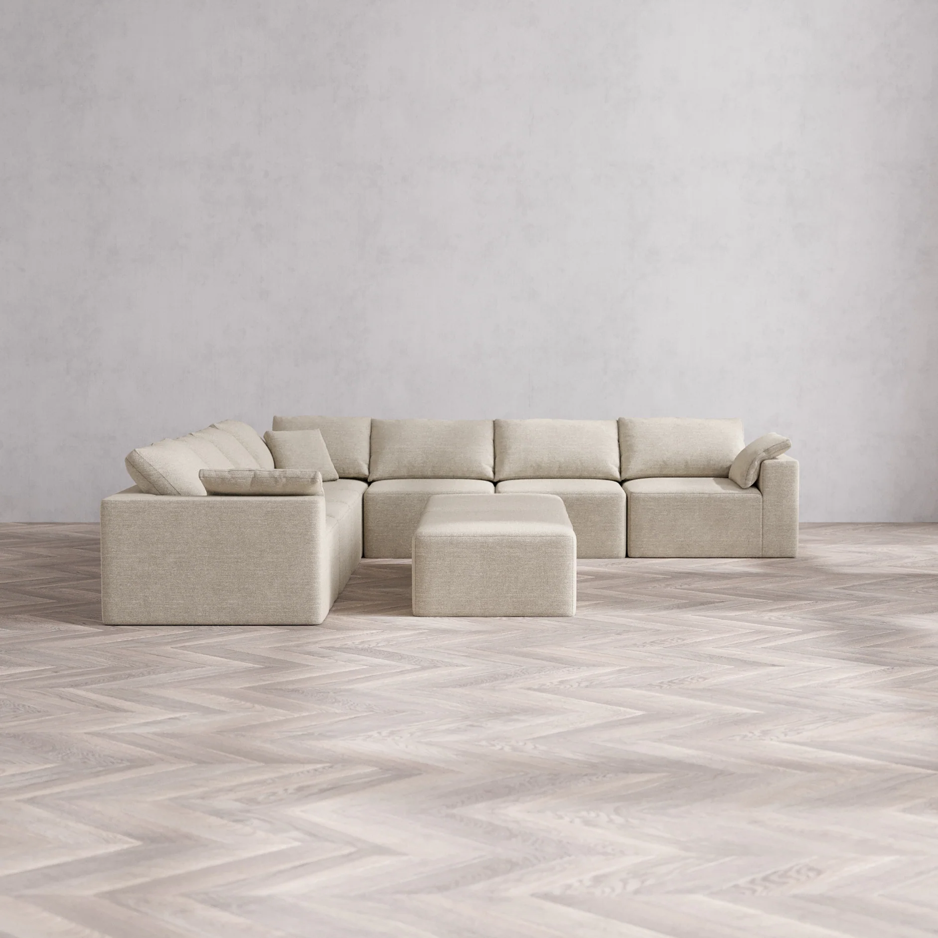 Slipcover Only - Modular Washable 7-Seater Corner Sectional + Chaise Ottoman Bench Cloud Sofa in Sandstone