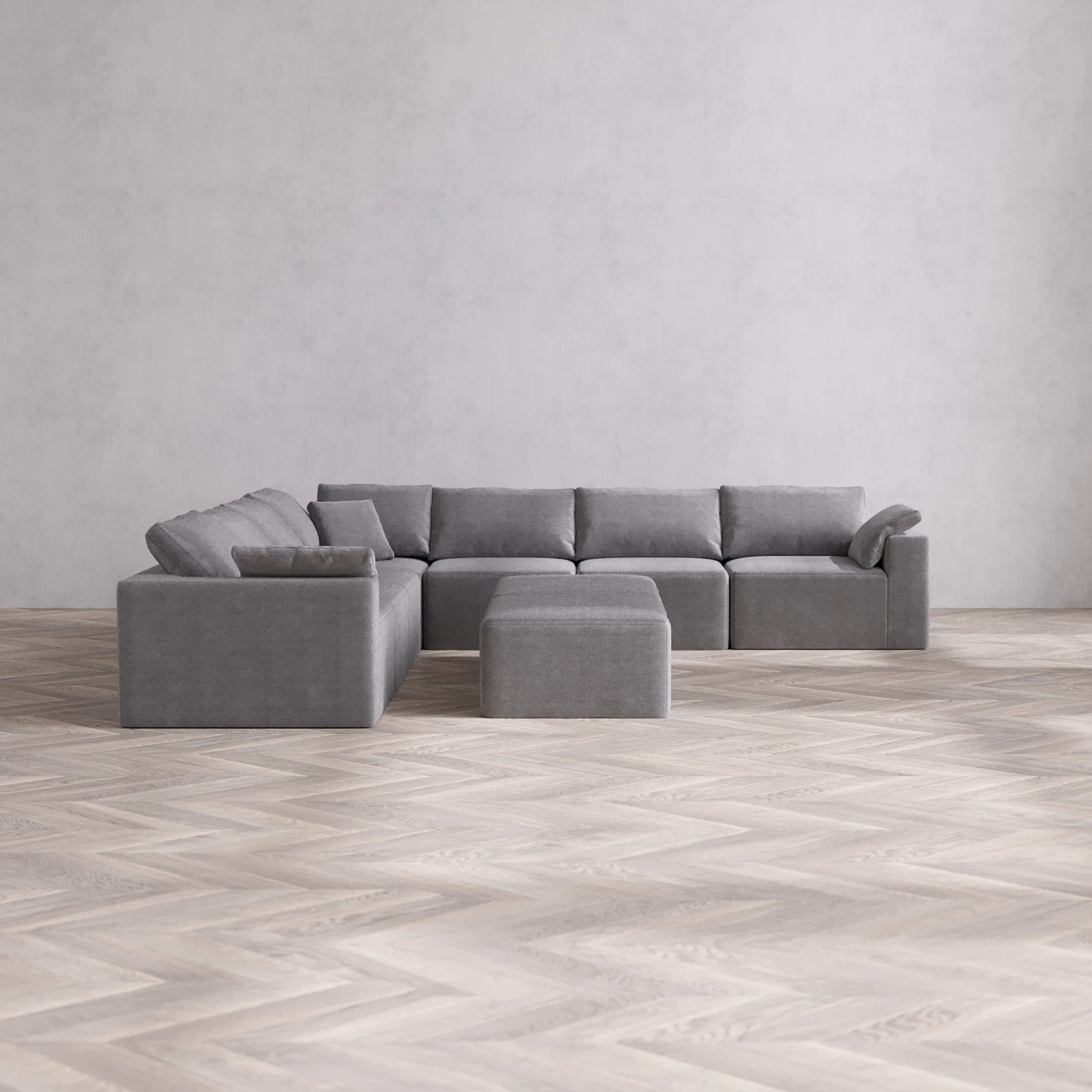 Slipcover Only - Modular Washable 7-Seater Corner Sectional + Chaise Ottoman Bench Cloud Sofa in Slate
