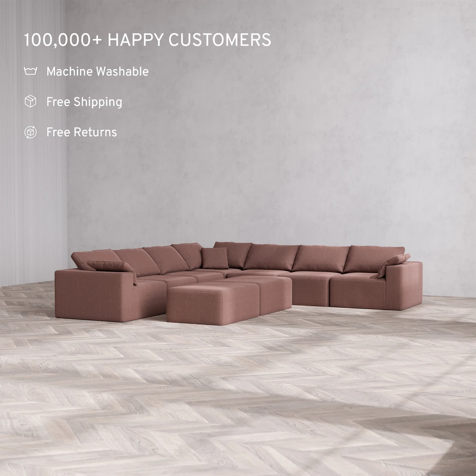 Slipcover Only - Modular Washable 7-Seater Corner Sectional + Chaise Ottoman Bench Cloud Sofa in Sumac - Image 2