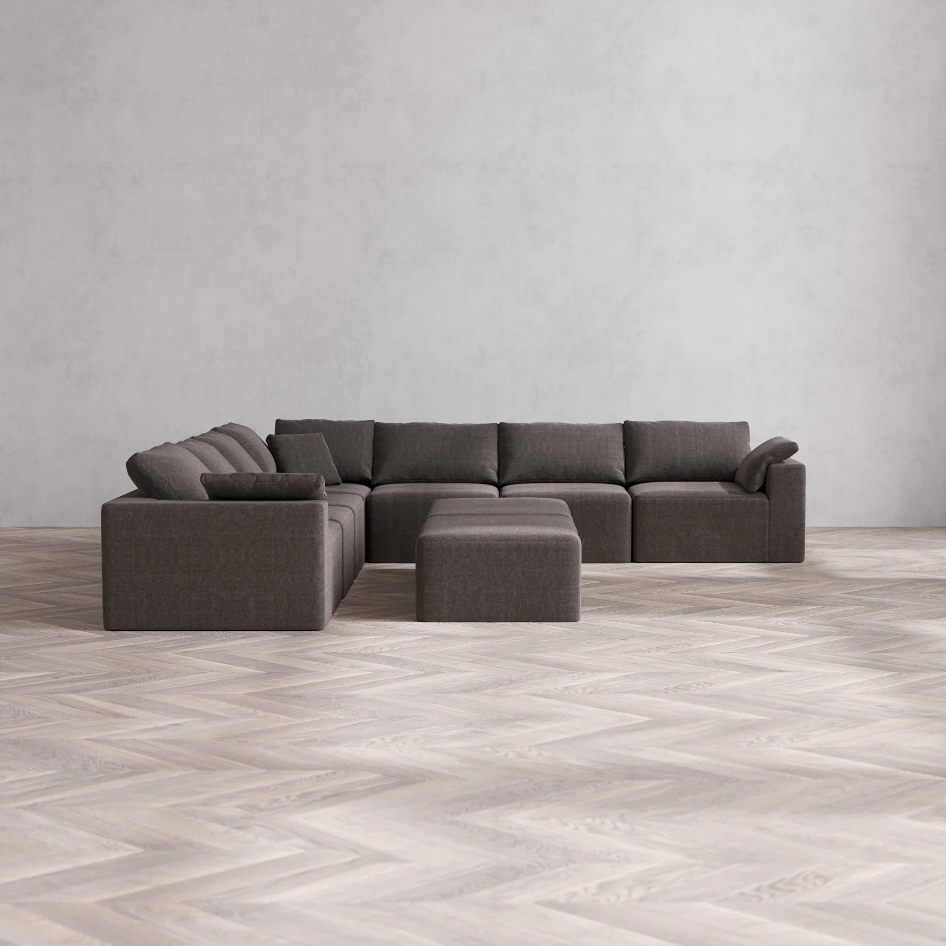 Slipcover Only - Modular Washable 7-Seater Corner Sectional + Chaise Ottoman Bench Cloud Sofa in Truffle