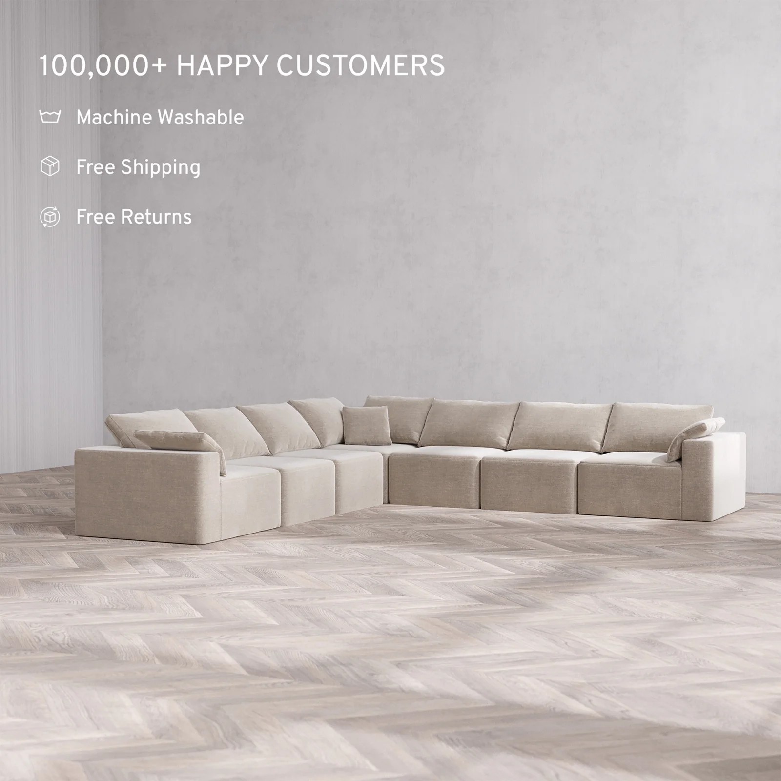 Slipcover Only - Modular Washable 7-Seater Corner Sectional Cloud Sofa in Caraway - Image 2