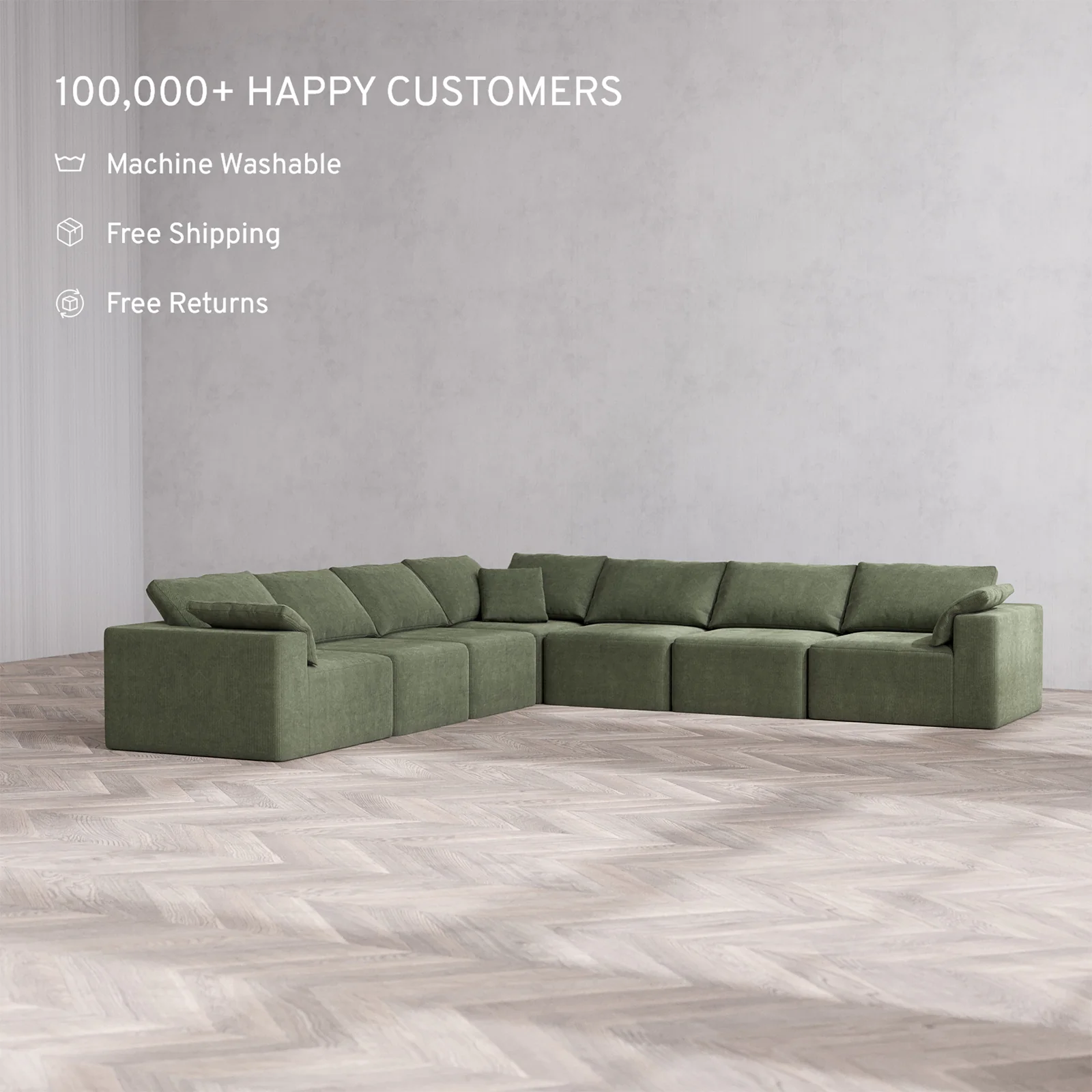Slipcover Only - Modular Washable 7-Seater Corner Sectional Cloud Sofa in Juniper - Image 2