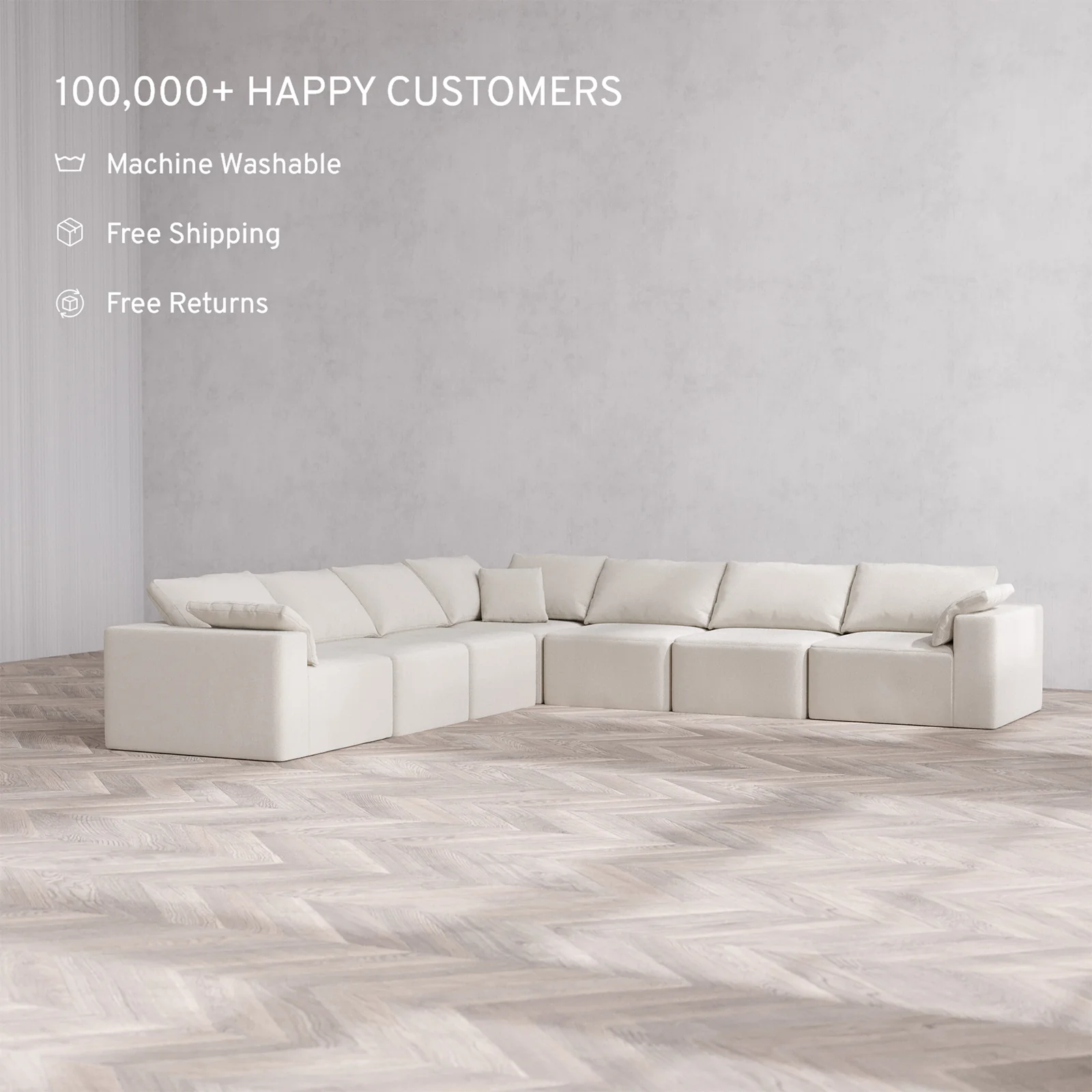 Slipcover Only - Modular Washable 7-Seater Corner Sectional Cloud Sofa in Pearl - Image 2