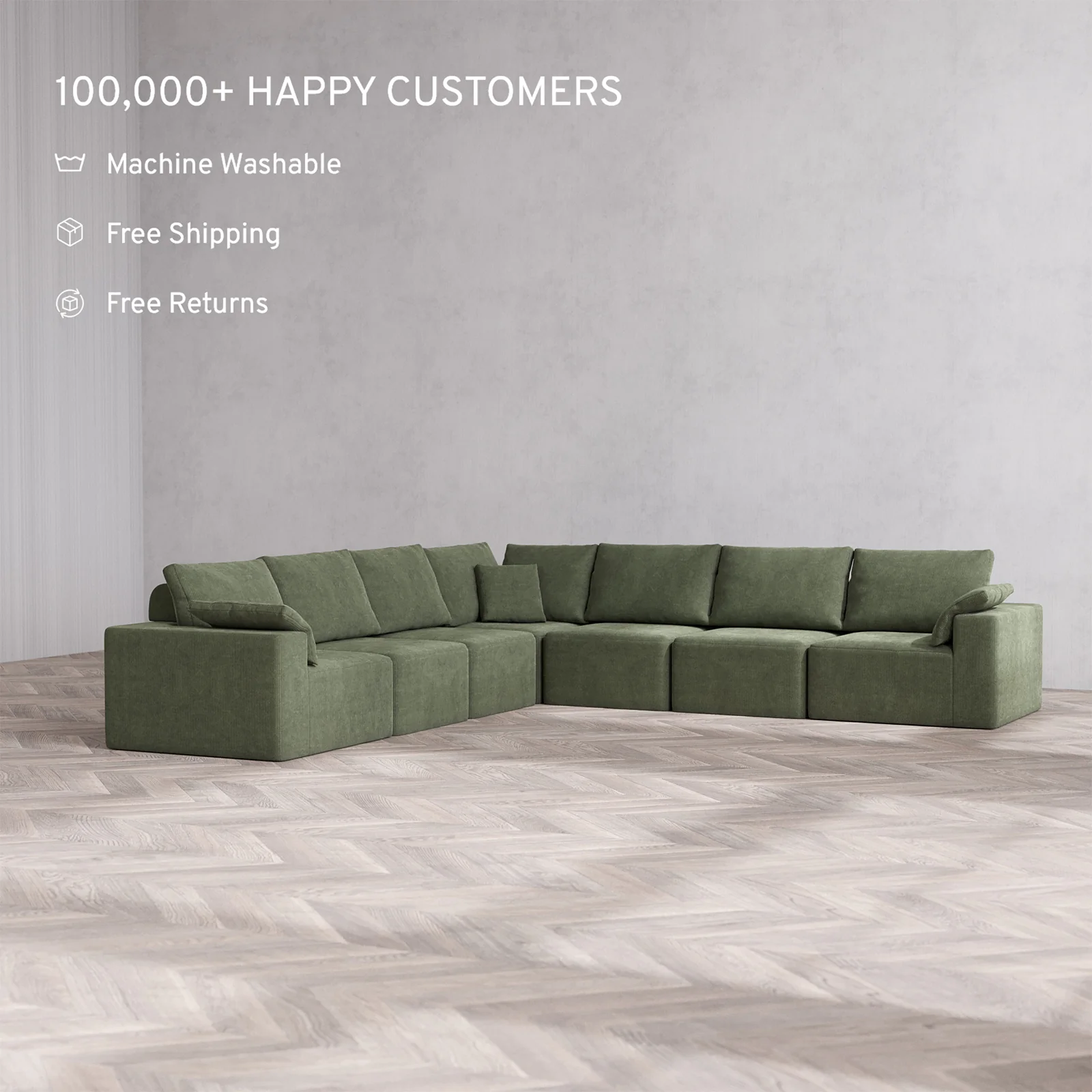 Slipcover Only - Modular Washable 7-Seater Corner Sectional Cloud + Bolster Sofa in Juniper - Image 2