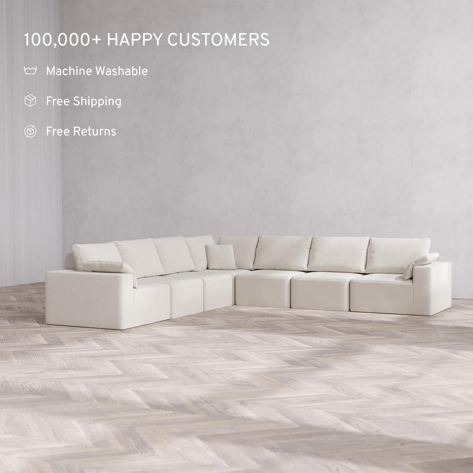 Slipcover Only - Modular Washable 7-Seater Corner Sectional Cloud + Bolster Sofa in Pearl - Image 2