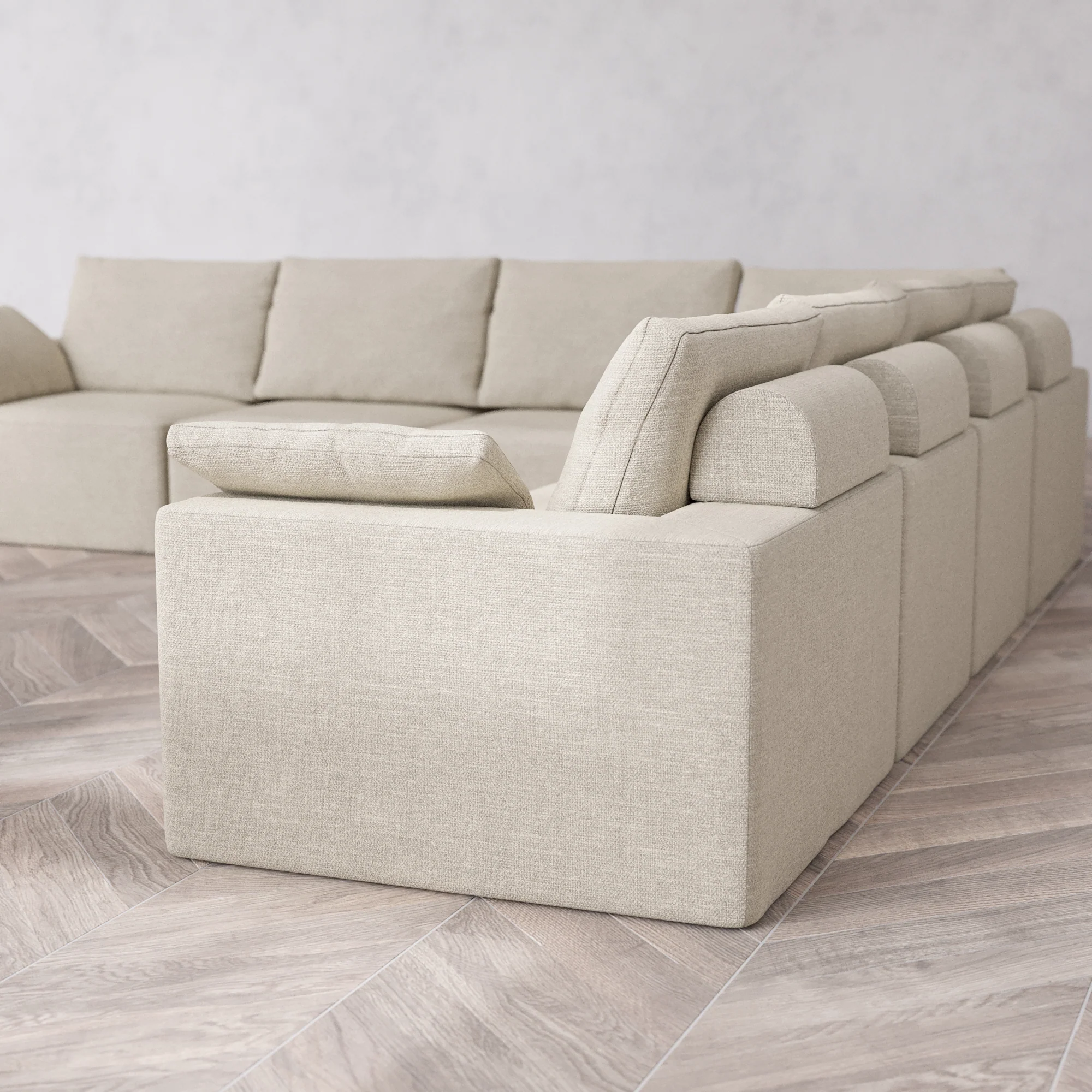 Slipcover Only - Modular Washable 7-Seater Corner Sectional Cloud + Bolster Sofa in Sandstone - Image 5